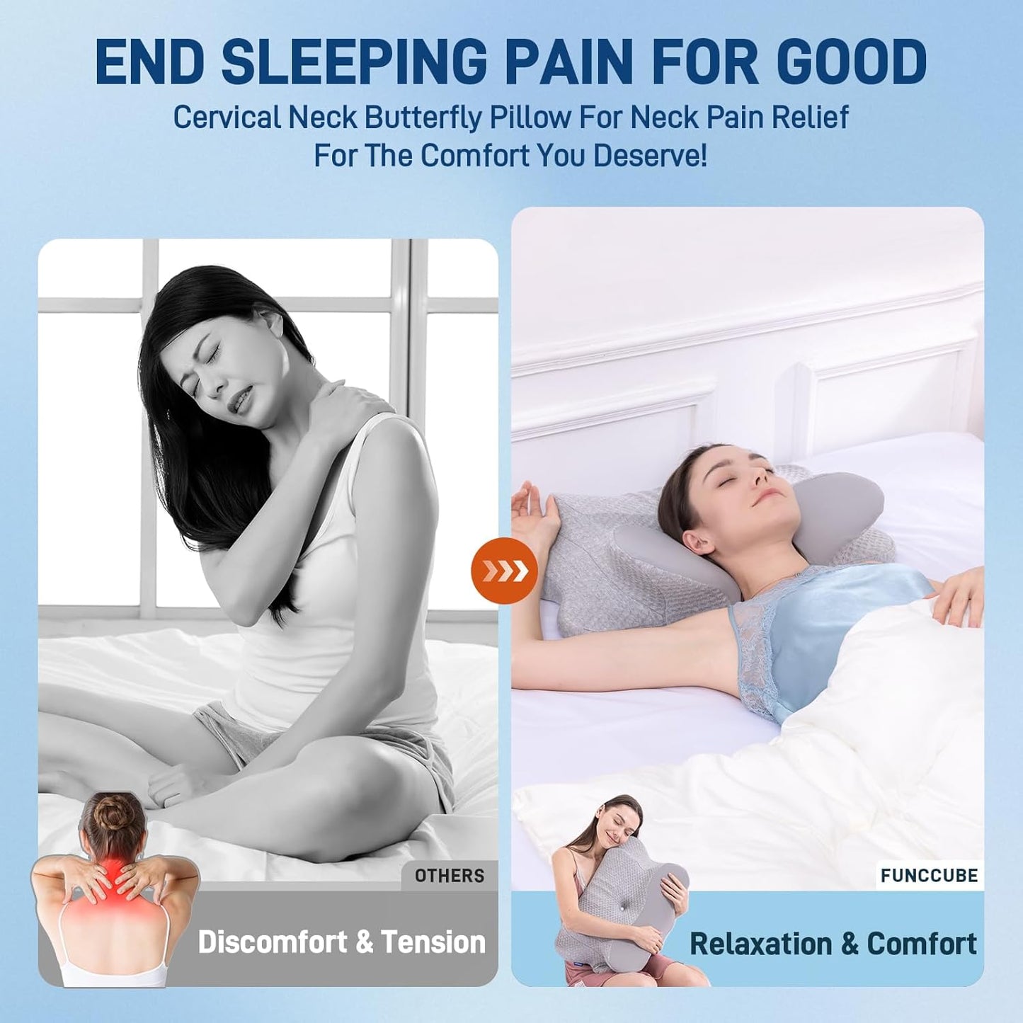 Cervical Neck Pillow - Memory Foam Pillow for Pain Relief Sleeping, Ergonomic Neck Support Contour Pillows for Side Back Stomach Sleepers,Orthopedic Breathable Pillowcase, Grey