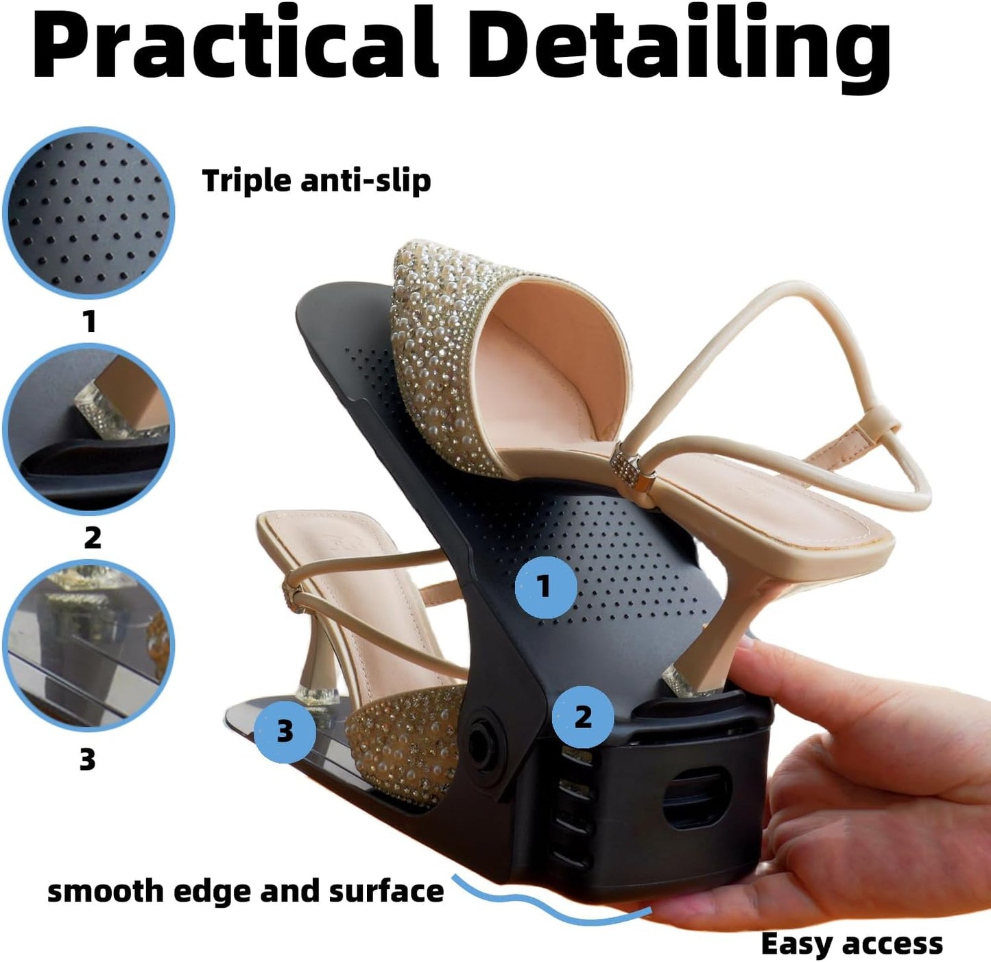 Shoe Slots Organizer, 20PCS Adjustable Double Layer Stack Shoe Rack, 50% Space-Saving Storage Rack Holder, Black