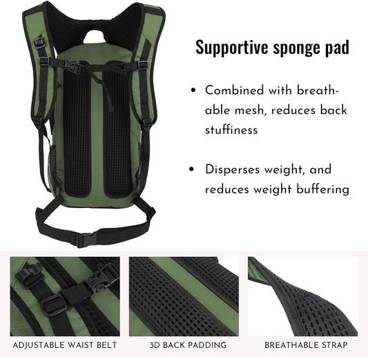 Zavothy 18L Hydration Backpack with 3L Water Bladder – Waterproof Hiking Pack with Insulated Bladder Compartment, Hidden Helmet Holder & Rain Cover – for Running, Cycling, and Camping