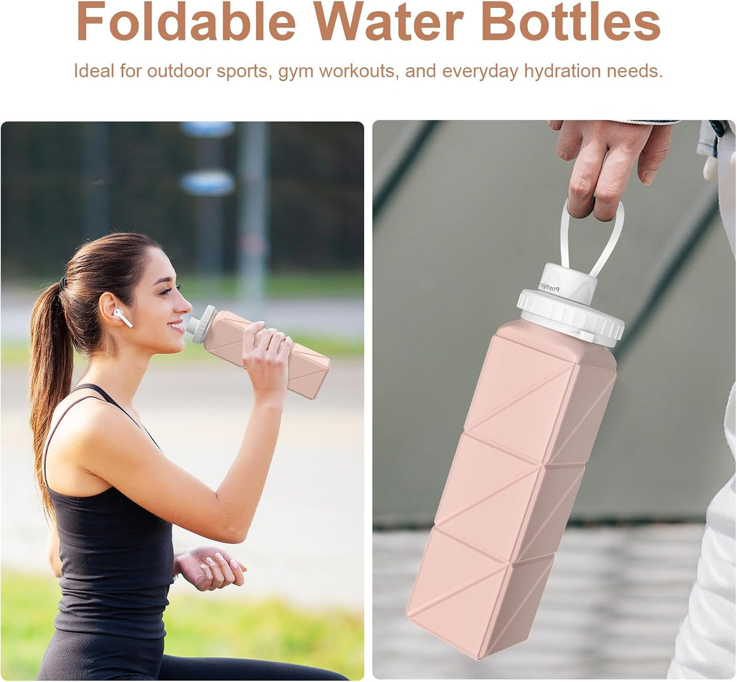 Collapsible Water Bottles, Portable Lightweight Reusable Leak-Proof BPA-Free Silicone Foldable Water Bottle for Travel Hiking Camping Gym Outdoor Activities Sports,Detachable for Dishwasher
