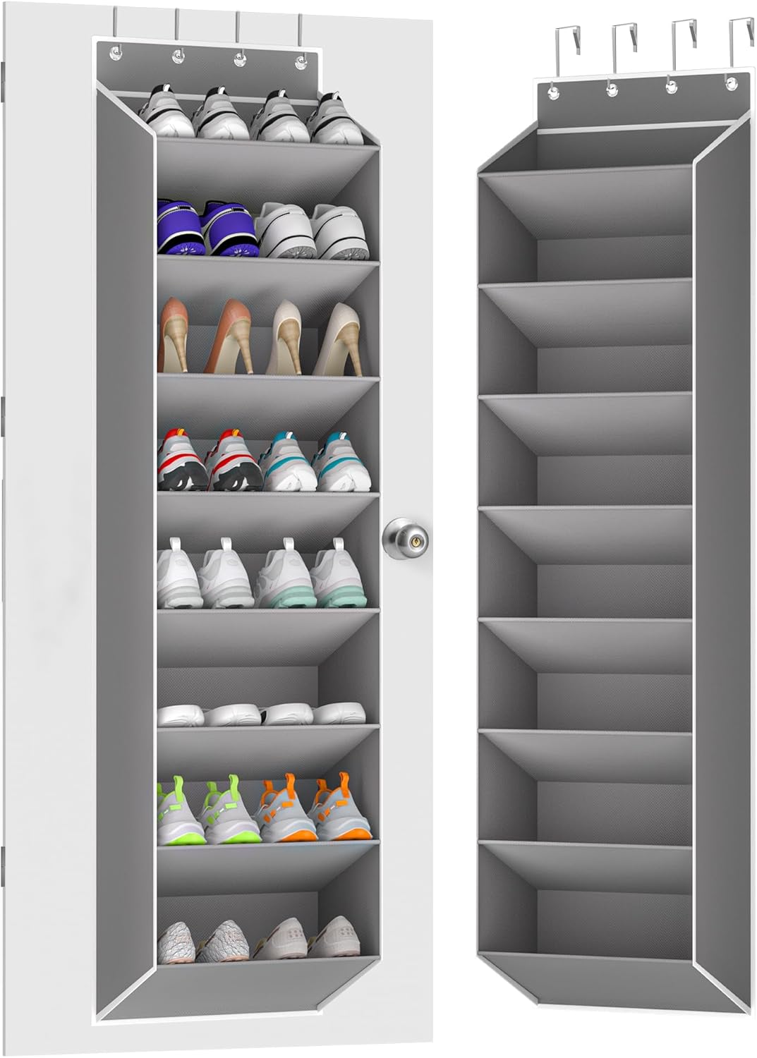 Over The Door Shoe Organizer Storage Fit 16-24 Pairs Hanging Shoe Rack Organiser for Closet Door, Deep Pocket Shoe Holder for Sneakers,Boots Storage(1 Pack Gray)