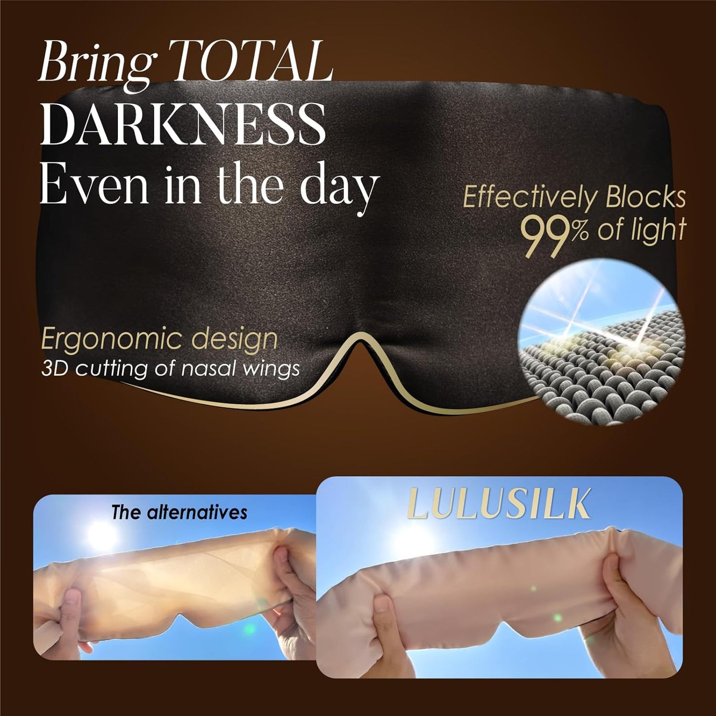 LULUSILK Reversible Mulberry Silk Sleep Mask for Women and Men, Adjustable Real Silk Eye Mask for Sleeping, Lavender and Black, Pack of 1