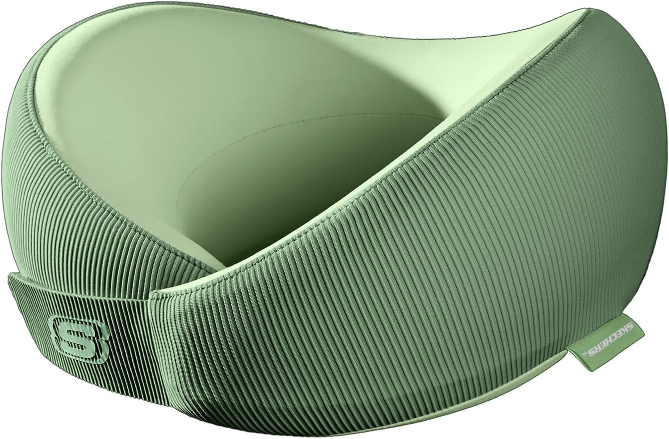 Skechers Women's Memory Foam Neck Pillow, Comfortable & Breathable Travel Pillow,Neck Pillow Airplane for Travel, Car Rides, Home, and Office Use, Ergonomic Design for Men and Women,Green