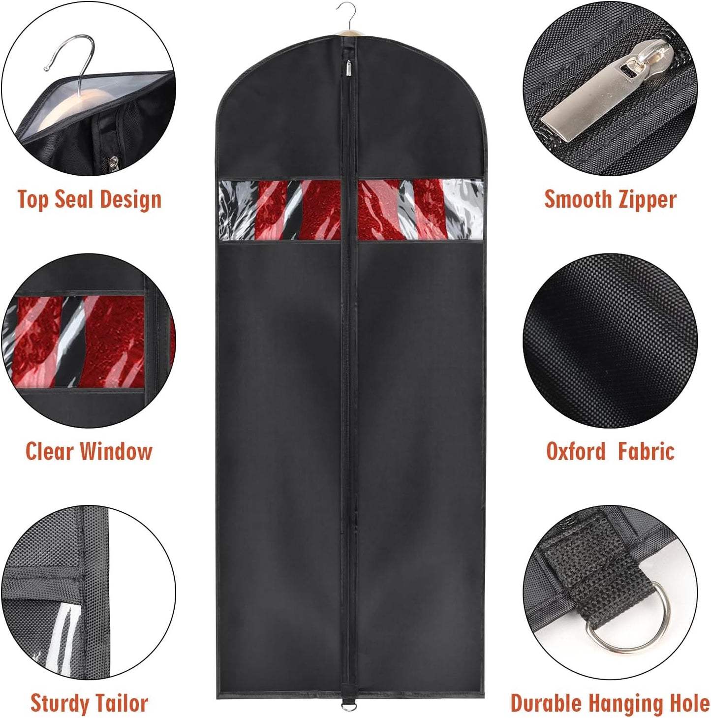 Univivi Garment Bag 60 inch Lightweight Suit Bags for Closet Storage, 8 Pack Garment Bag for Dresses Long with Zipper and Eye-Hole Carry Handles for Folding for Tuxedos Coats Dresses, Black