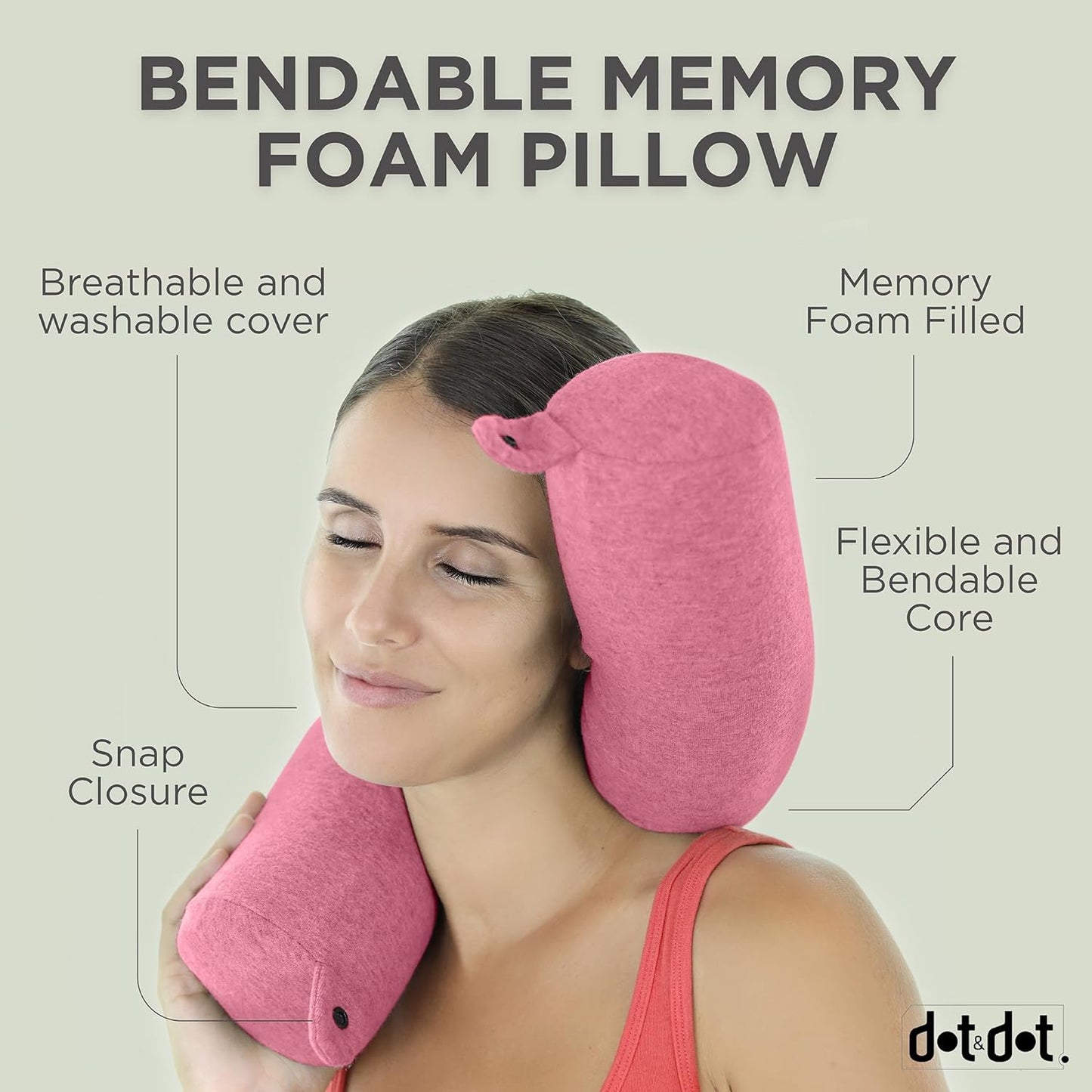 Dot&Dot Twist Memory Foam Travel Pillow for Airplanes - Travel Neck Pillow for Sleeping - Airplane Pillow for Neck Support, Chin, Lumbar and Leg - Bendable Neck Roll Pillow Travel Essentials