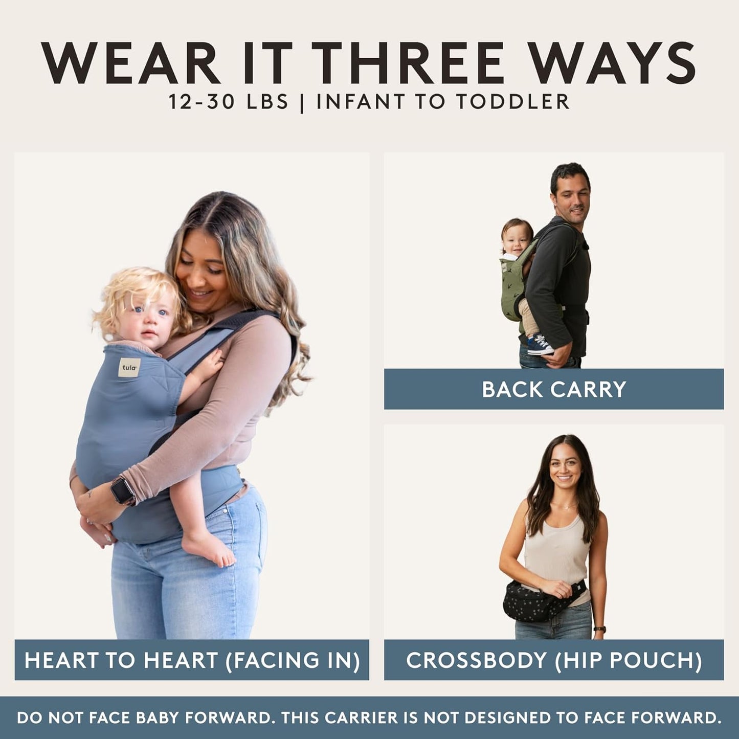 Baby Tula Lite Ripstop Nylon Compact Baby Carrier, Lightweight & Ergonomic Carrier for Travel w/Convenient Storage Hip Pouch, Multiple Carrying Positions for 12lbs to 30lbs - Beyond (Steel Blue/Dash)