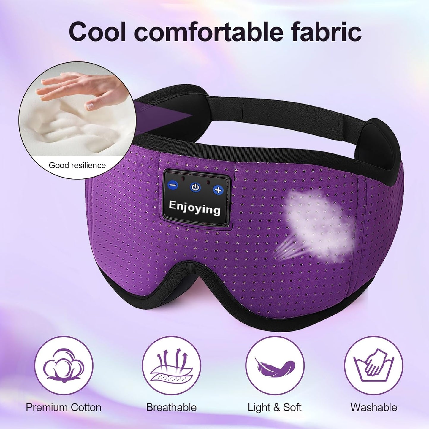 Sleep Headphones, Sleep Mask Bluetooth Wireless Music Eye Mask, Sleeping Mask for Side Sleepers Sleep Mask with 3D Bluetooth Headphones Ultra-Thin Stereo Speakers Perfect for Sleeping (Purple)