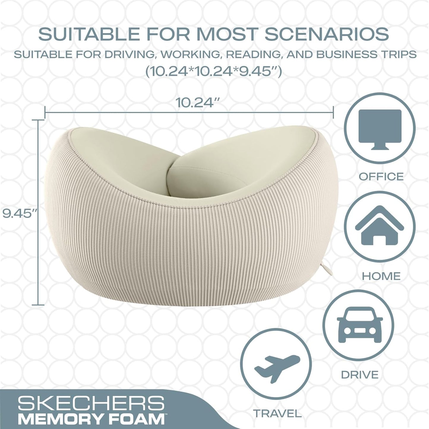 Skechers Men's Memory Foam Neck Pillow, Comfortable & Breathable Travel Pillow, Neck Pillow Airplane for Travel, Car Rides, Home, and Office Use, Ergonomic Design for Men and Women,Beige