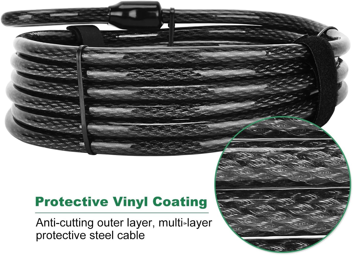 10 ft x 1/2" Heavy Duty Cut-Proof Security Cable | Flexible Vinyl-Coated Braided Steel with Looped Ends | Weatherproof Anti-Theft Locking Cable for Bikes, Gates, Kayaking & Outdoor Equipment