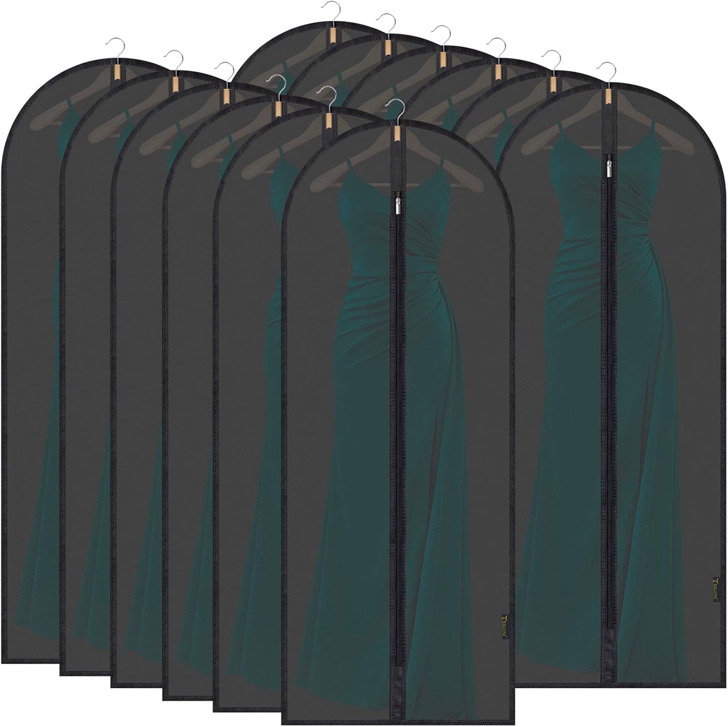 BALEINE 60'' Translucent Garment Bags, 12 Packs PEVA Dress Bag for Closet Clothes Dresses Suit Coats Storage (Black, 12PK)