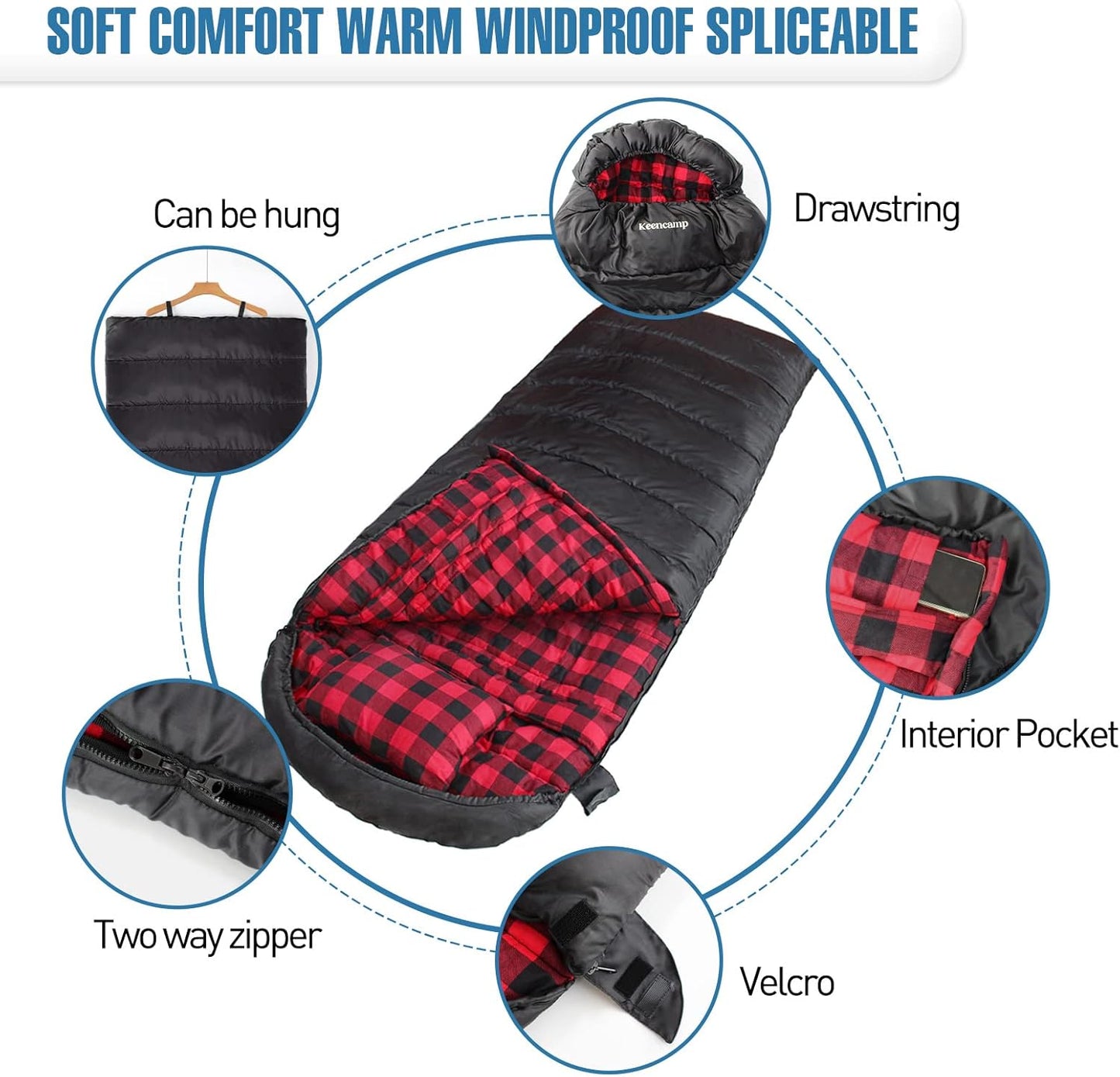 0 Degree Sleeping Bag Cotton Flannel Winter Cold Weather for Adults XXL Sleeping Bag 4 Season Big and Tall with Pillow Compression Sack