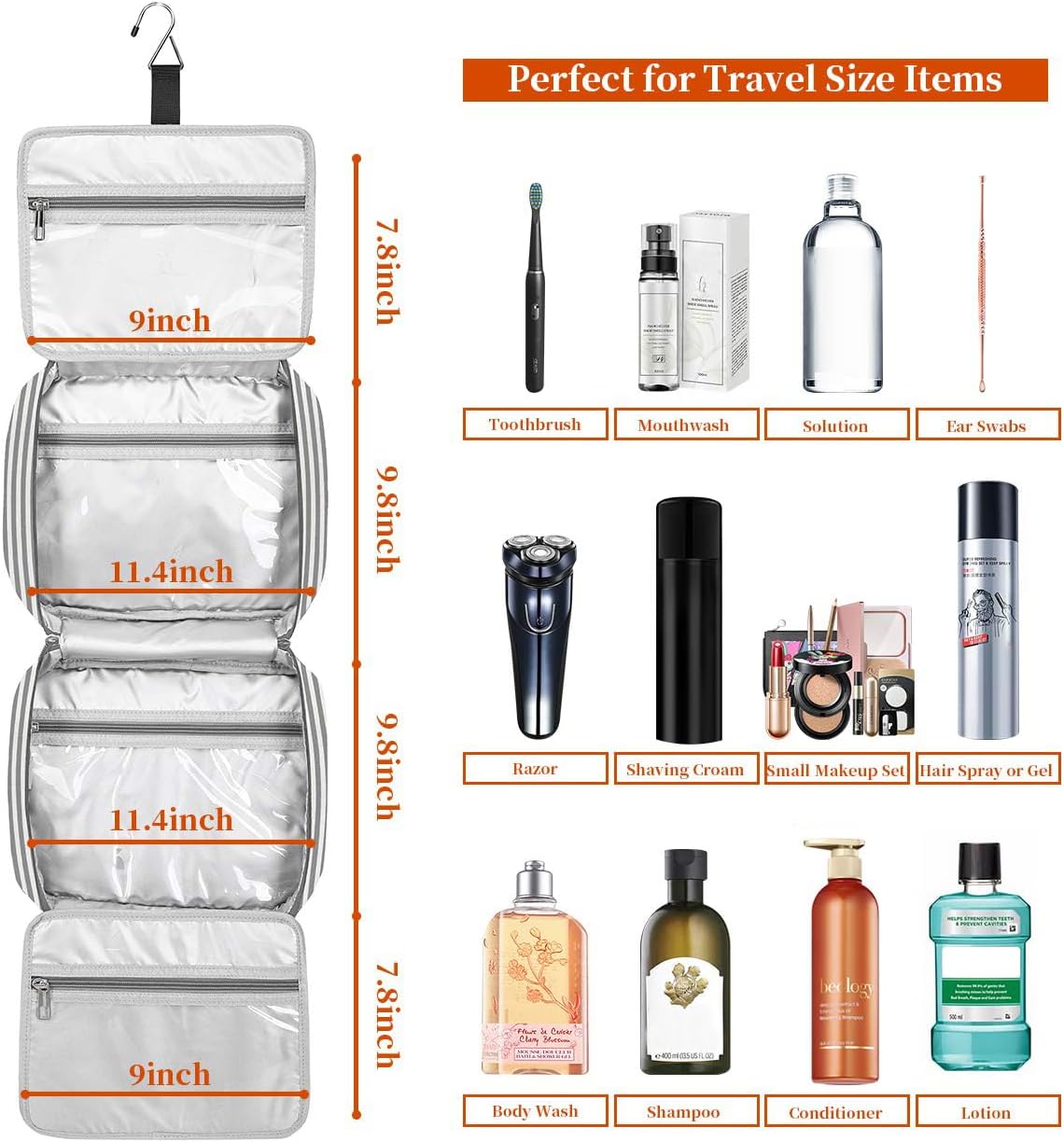 Hanging Travel Toiletry Bag,Large Capacity Cosmetic Travel Toiletry Organizer for Women with 4 Compartments & 1 Sturdy Hook,Perfect for Travel/Daily Use/Christmas