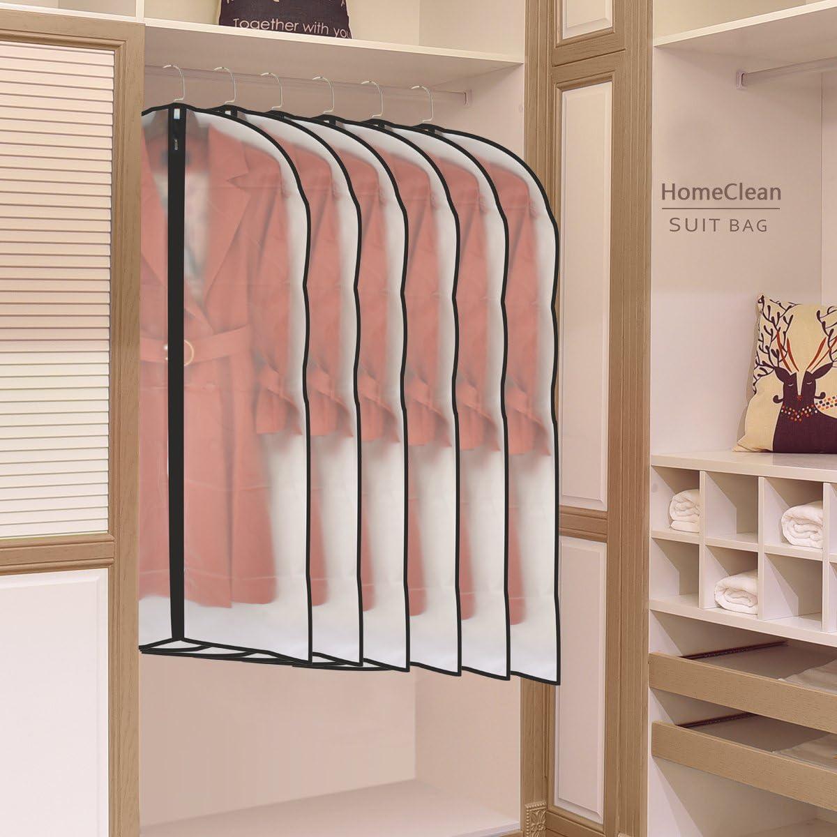 Garment Bags for Hanging Clothes (Set of 6) Black Side Breathable Garment Bag Clothes Cover Clear Full Zipper Bags for Suit Clothes Storage (24'' x 48'', Black)