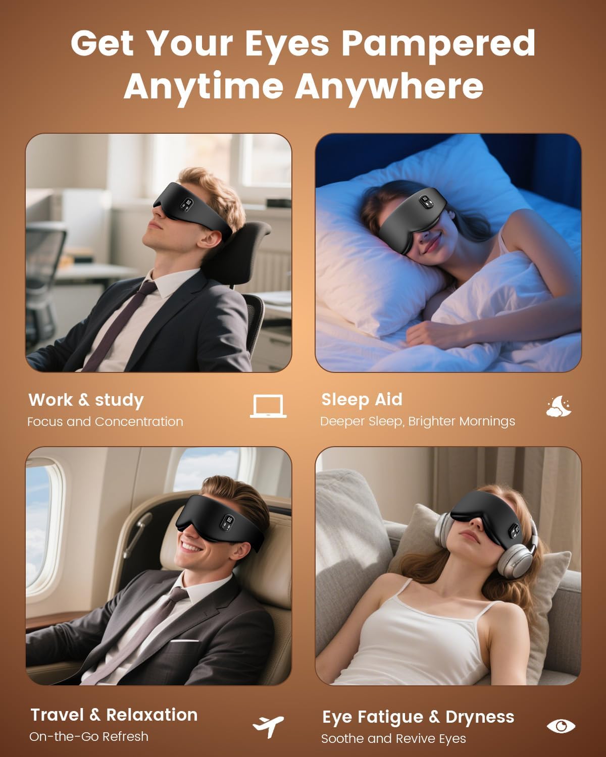 Heated Eye Mask - Cordless Eye Mask for Dry Eyes, Eye Relief, Improved Sleep, Timed Shutdown, 4 Temperature, Washable Silk Eye Heating Pad for Travel, Removable for Cleaning - Black