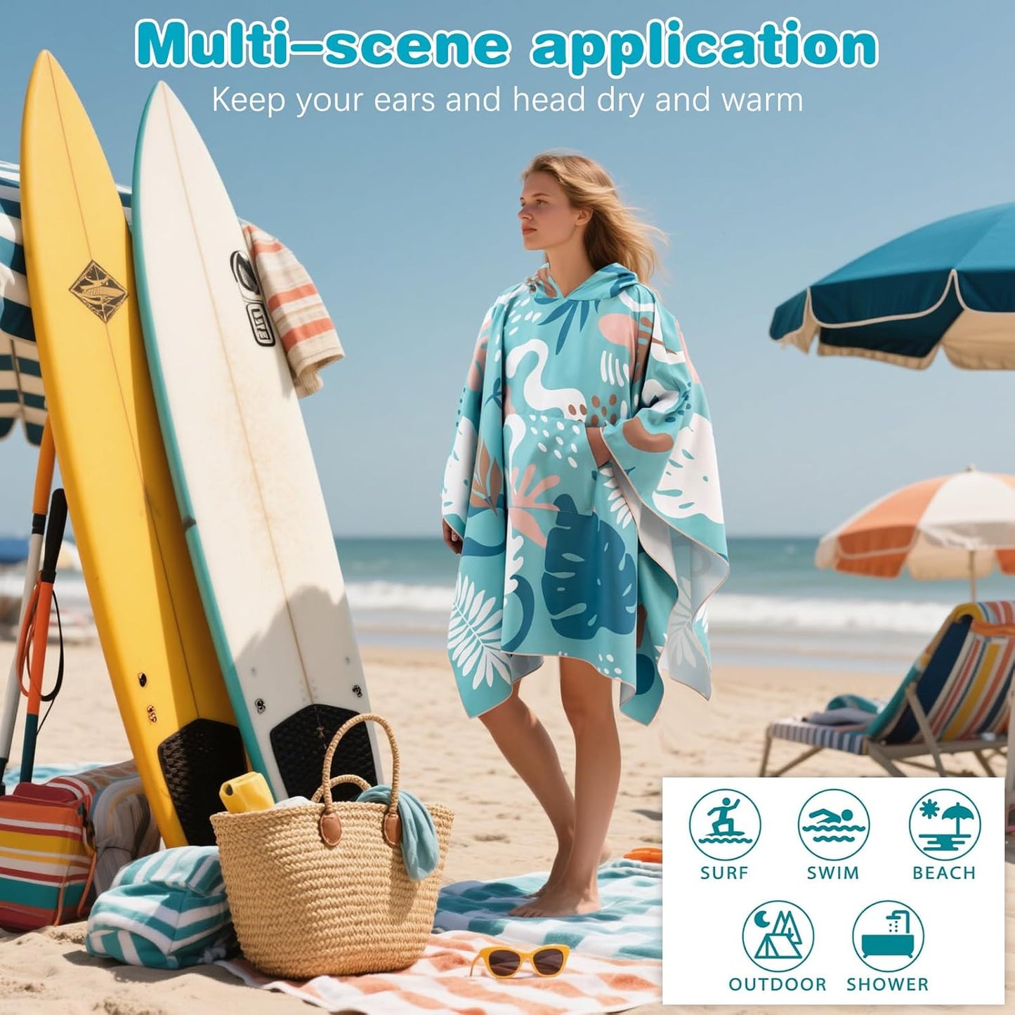 PY SUPER MODE Beach Hooded Towel Oversized - 60 x 40 inches Quick Dry Microfiber Beach Towels, Lightweight Soft and Absorbent Pool Towel Suitable for Bath Swimming Camping for Adults