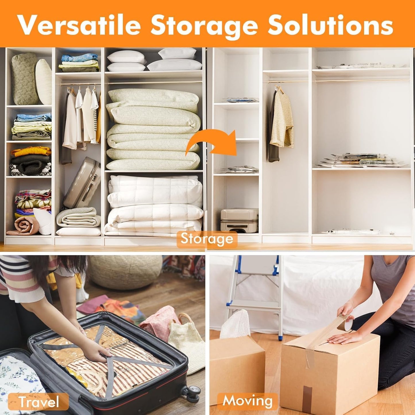 10 Large Vacuum Storage Bags with Electric Pump, Plastic Packaging Bags,Space Saver Bag for Clothes, Mattress, Blanket, Duvets, Pillows, Comforters, Travel