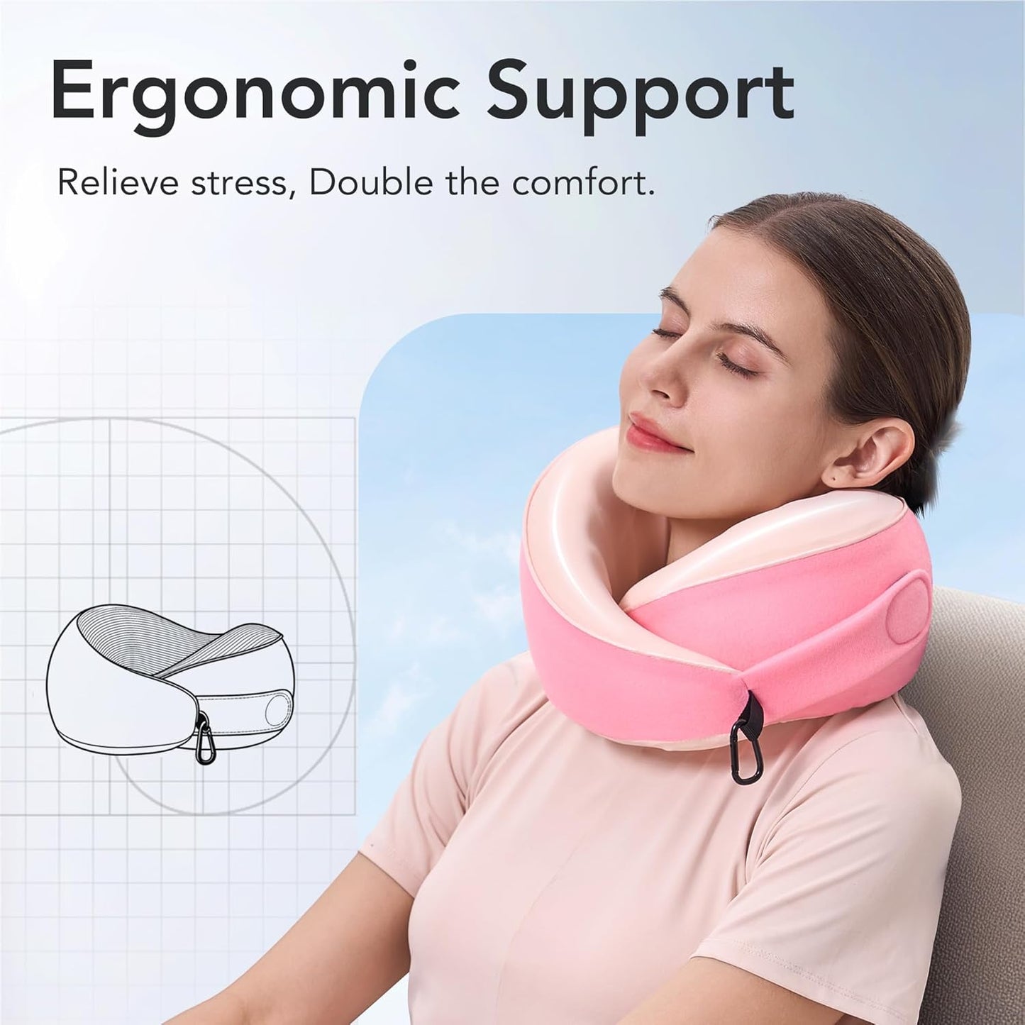 Travel Pillow, 100% Pure Memory Foam Travel Neck Pillow Airplane Neck Support Ergonomic Design for Traveling Suitable for Airplanes,Offices and Cars (Pink)