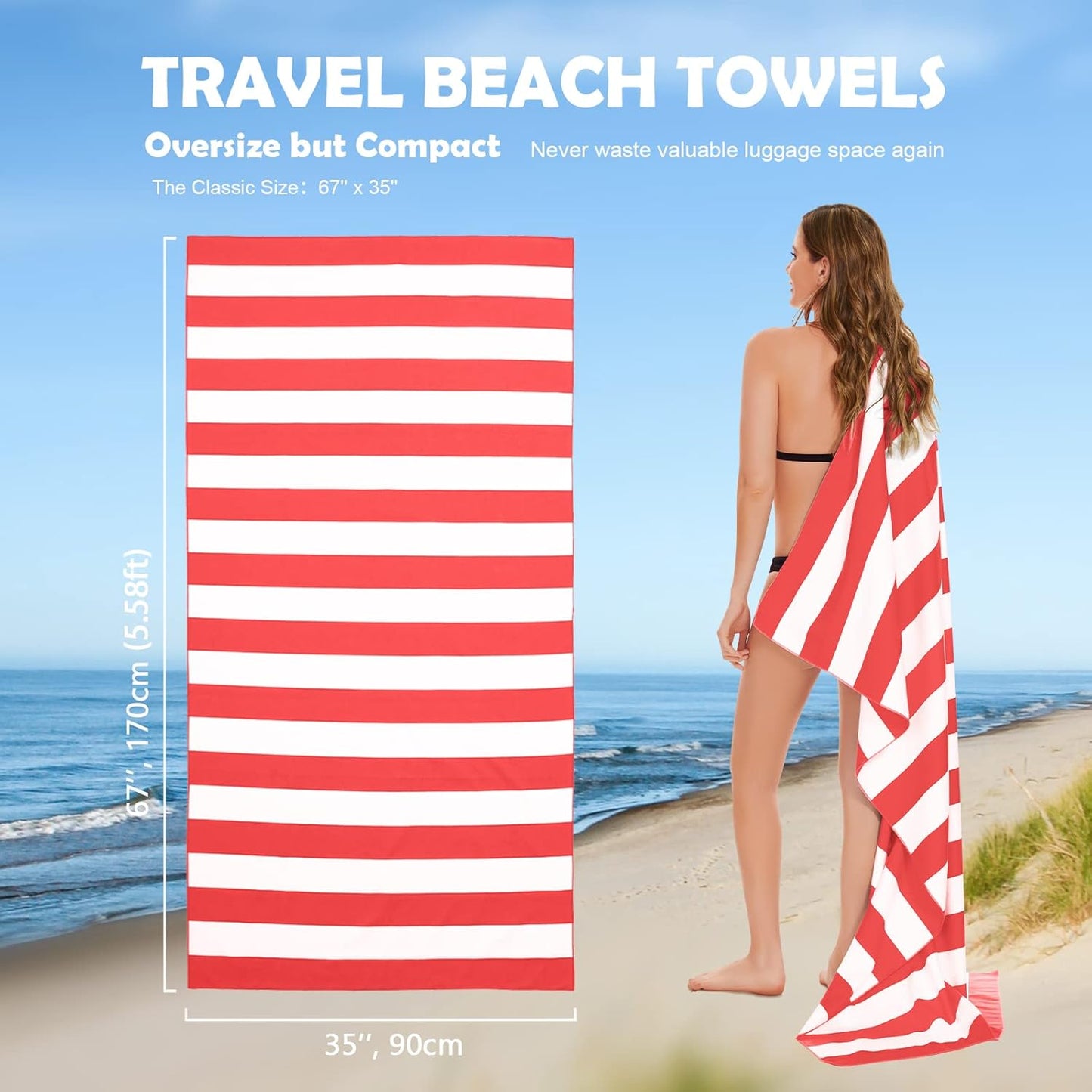 Your Choice Microfiber Quick Dry Sand-Free Beach Towel for Adults & Kids (67x35 Inch, 60x30 Inch) - Oversized, Compact, Lightweight, Absorben
