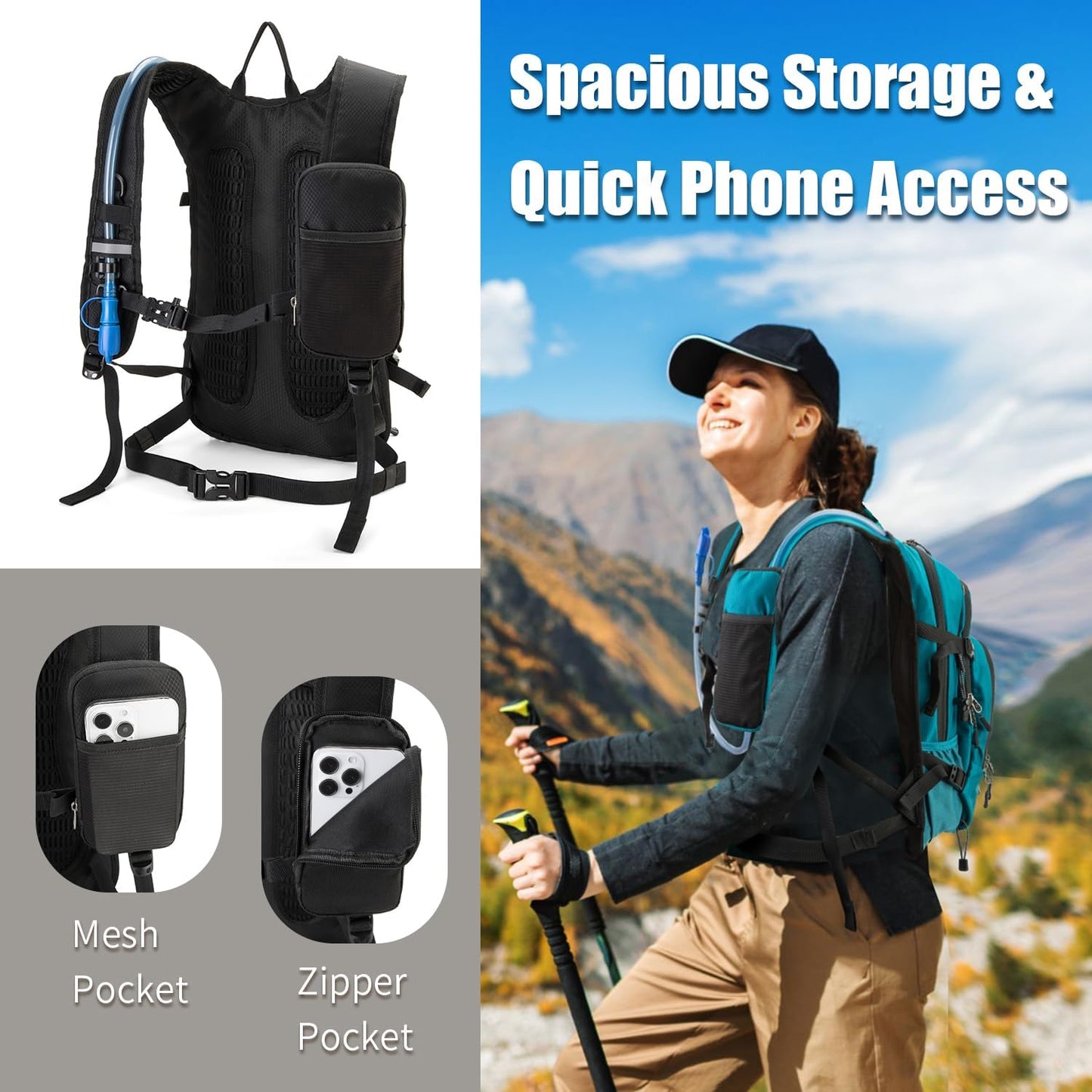 Hydration Backpack Pack with 2L Water Bladder 18L Hiking Backpack Women Men Lightweight Hydropack Insulated Daypack for Biking, Running, Festival