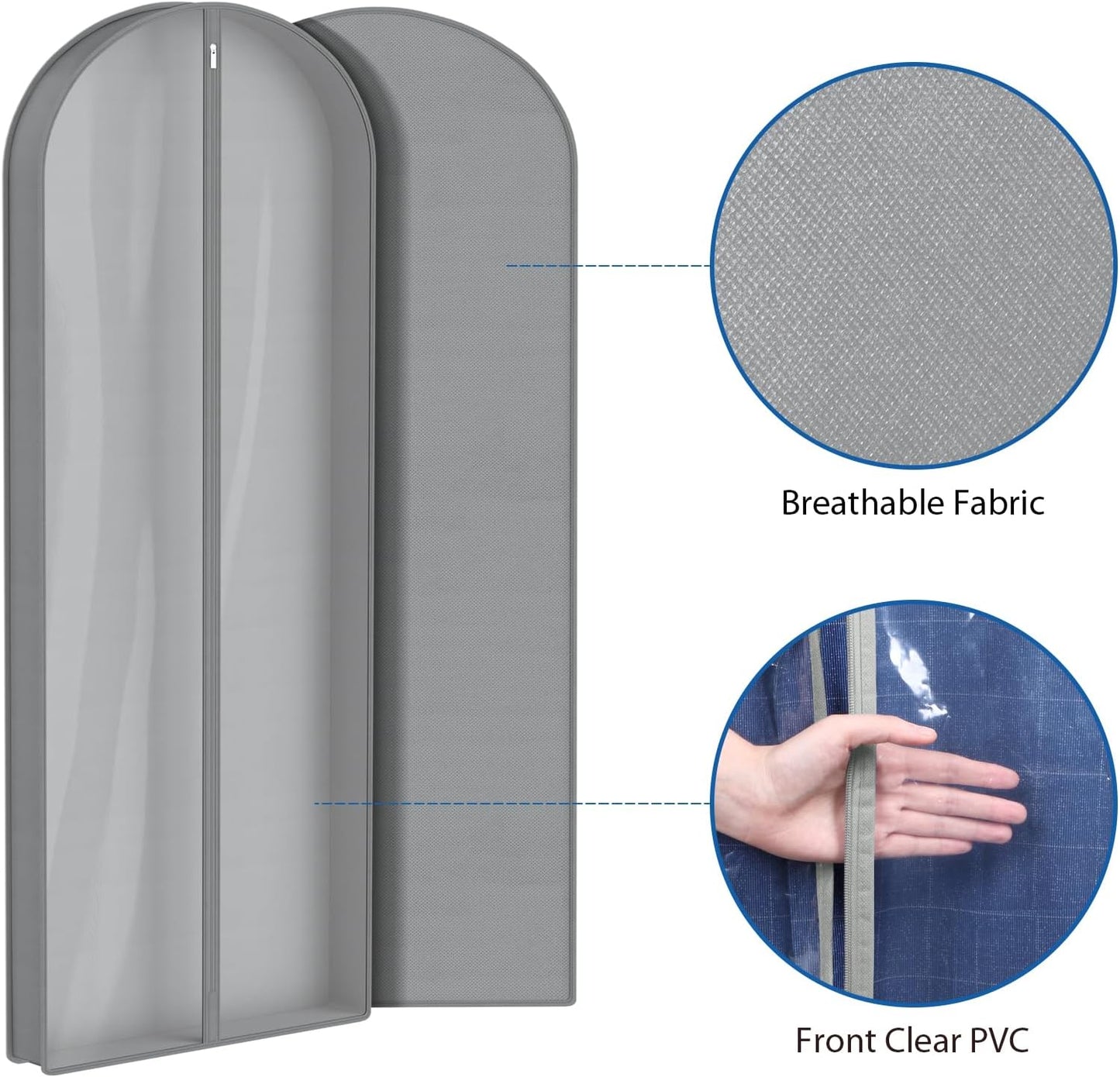 Zilink Luxury Breathable Fur Coat Storage Bags 60" Dress Bags for Gowns Long Mink Coat Garment Bag with 4" Gussted Wrinkle Free for Leather Jacket Fur Coats Puffy Dress Storage, Set of 4