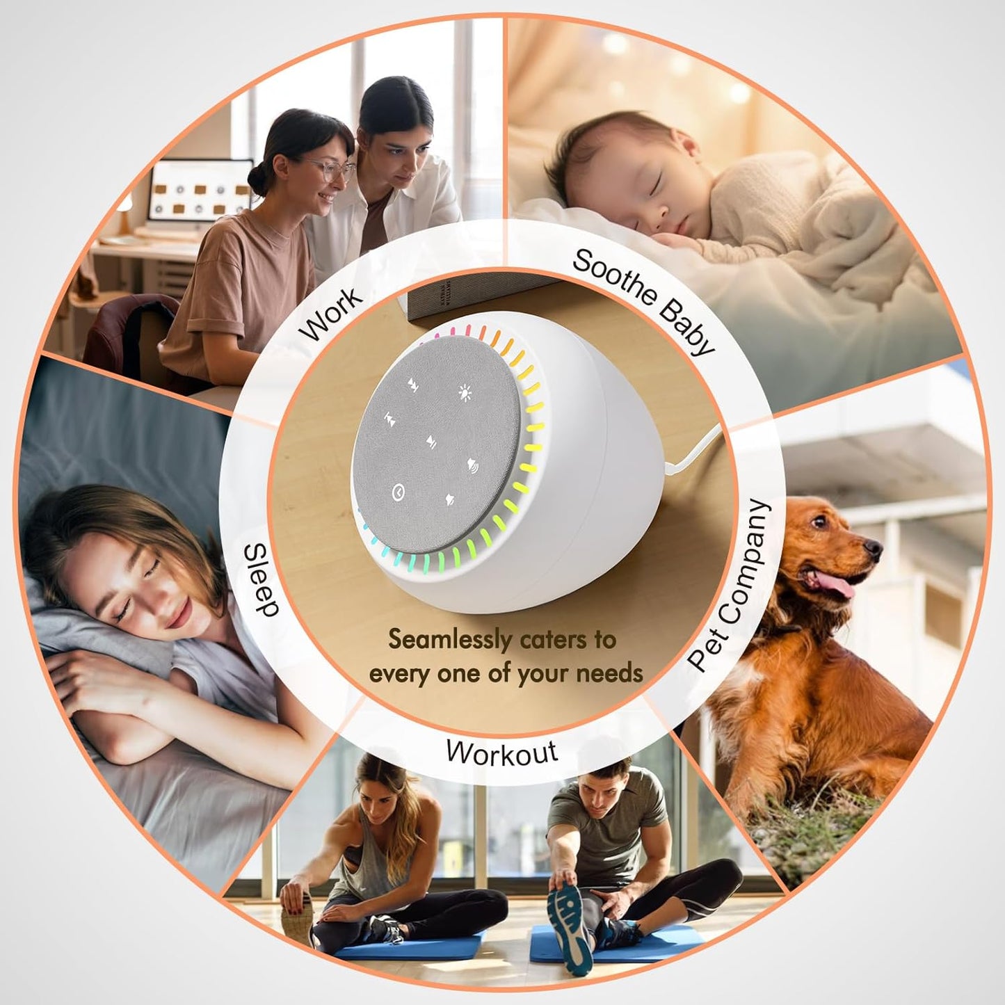 DreamSky Sound Machine for Sleep, White Noise for Sleeping Adults & Baby, Brown Noise Fan for Office Privacy & Noise Canceling, 26 Sounds & RGB Night Light, USB-C Powered for Home Travel