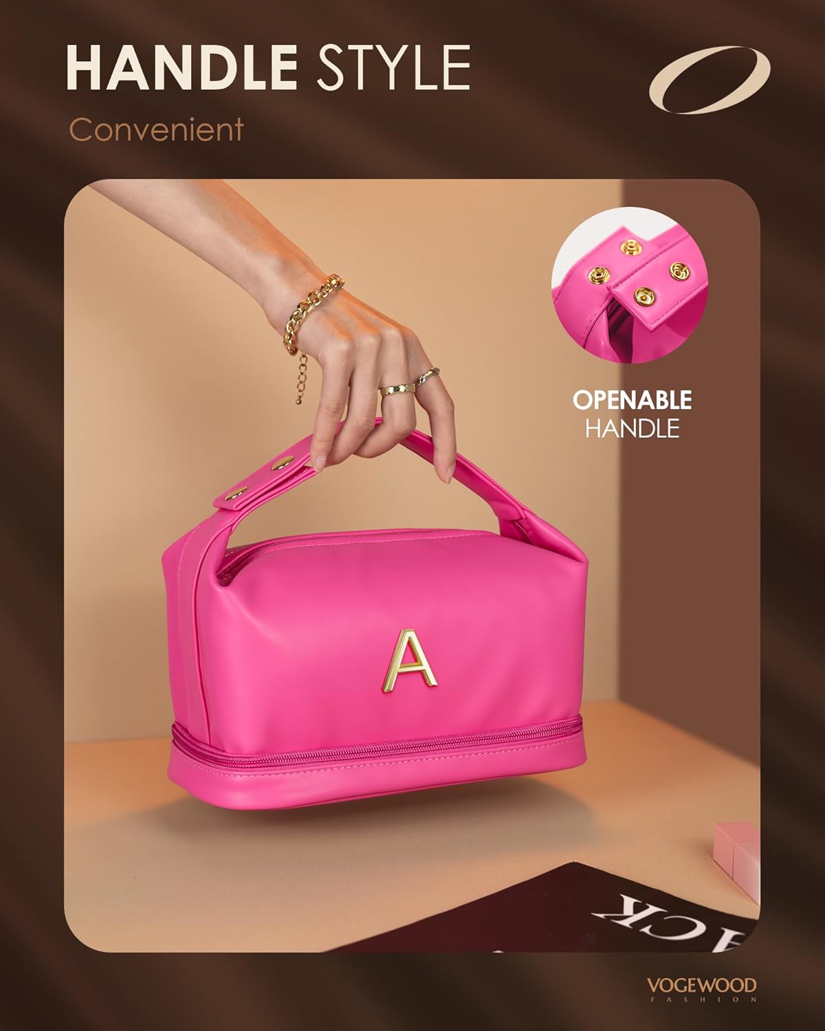 Gifts for Women 50s, Personalized Makeup Bag with Handle, Initial Double Layer Cosmetic Bag with Makeup Brush Organizer, Cute Cosmetic Pouch for Women, Gifts for Friends Female Mom