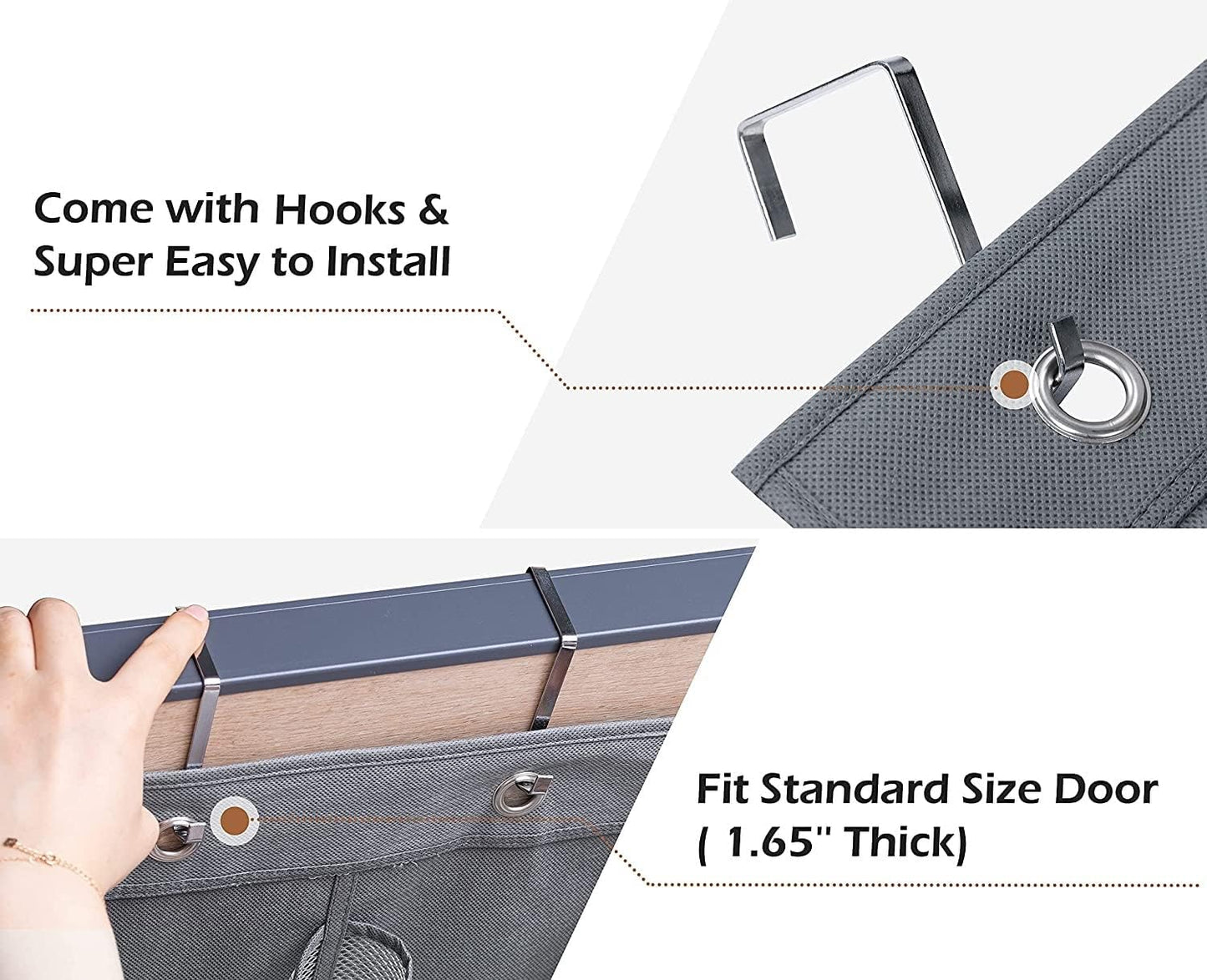 2 Pack Minimalist Black Over The Door Hanging Closet Shoe Holder Organizer with 6 Pockets (Mesh Pockets)