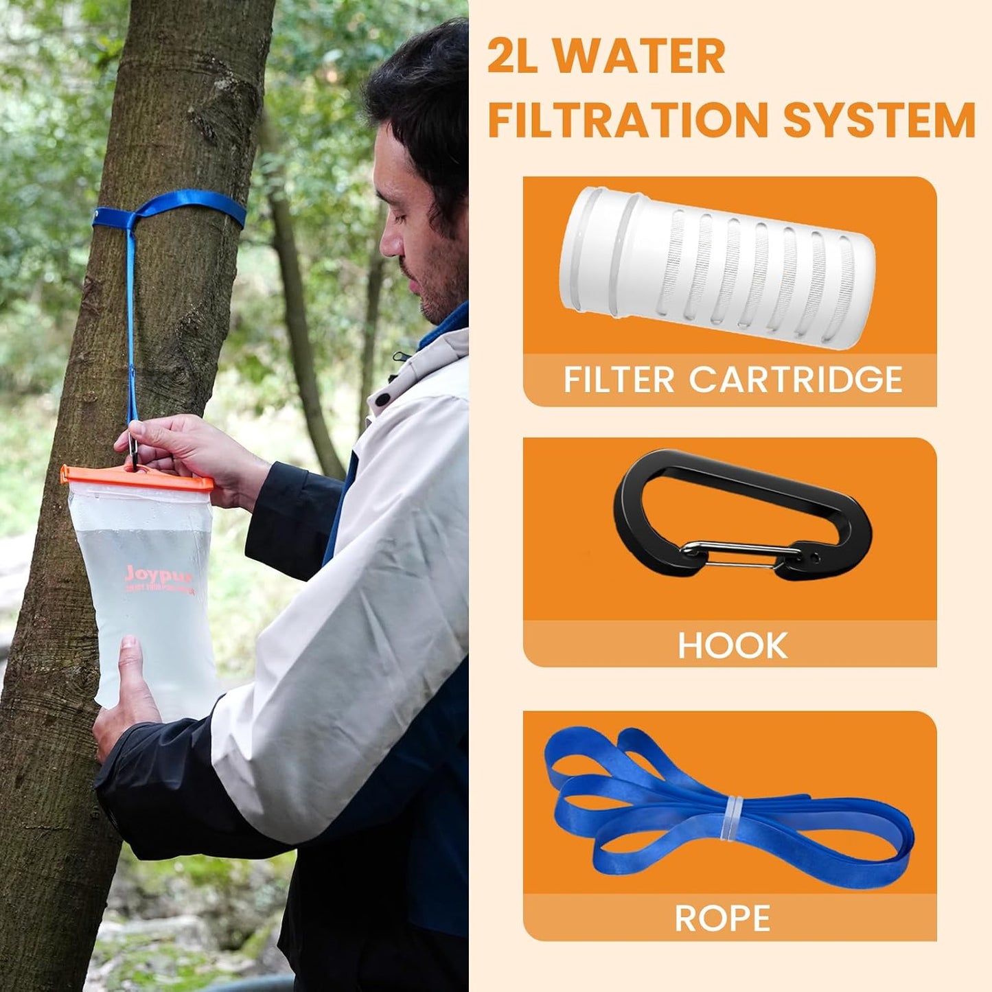 Water Filter Bottle Survival - 650/1000/2000ml Collapsible Water Bottle with NSF/FDA Certification with Filter Squeeze Water Filter Bottle Portable Water Filter Hiking Backpacking Camping