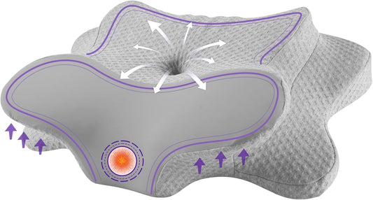 Cervical Neck Pillow - Memory Foam Pillow for Pain Relief Sleeping, Ergonomic Neck Support Contour Pillows for Side Back Stomach Sleepers,Orthopedic Breathable Pillowcase, Grey