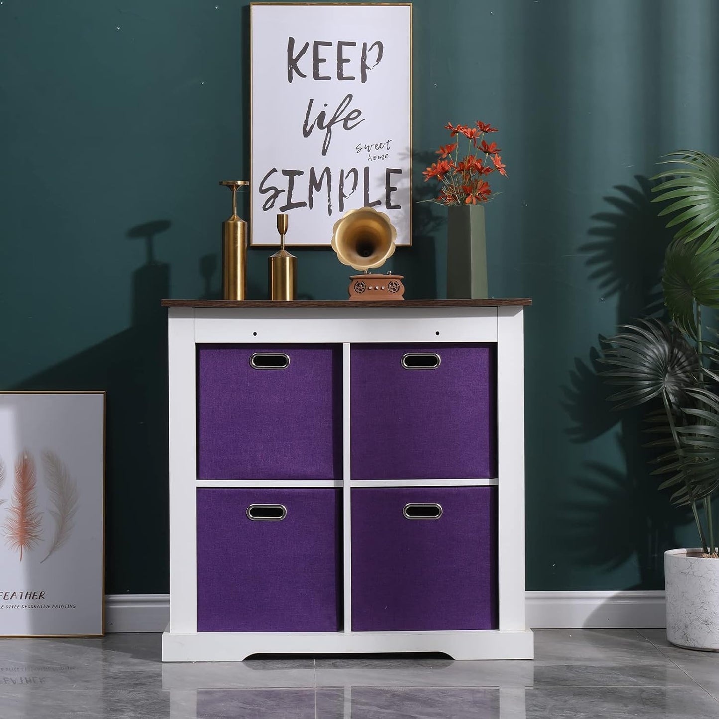 Collapsible Basket Fabric Foldable Box with Handles, 13x13 Cube Storage Bins Set of 4, Thick and Heavy Duty Storage Baskets for Shelves Bedroom Livingroom,Purple