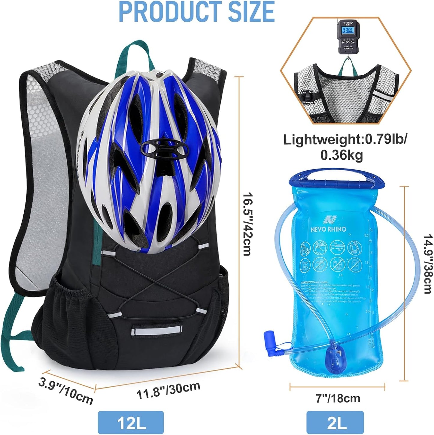 Lightweight Hydration Backpack, Running Backpack with 2L Water Bladder, Hydro Water Daypack for Cycling Hiking Rave for Men Women