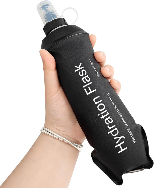 GYGYL Soft Flask, TPU Collapsible Soft Water Bottle for Hydration Pack, Running Vest, Leak-Proof Folding Water Bottle for Hiking Cycling Climbing Jogging-500ml Black