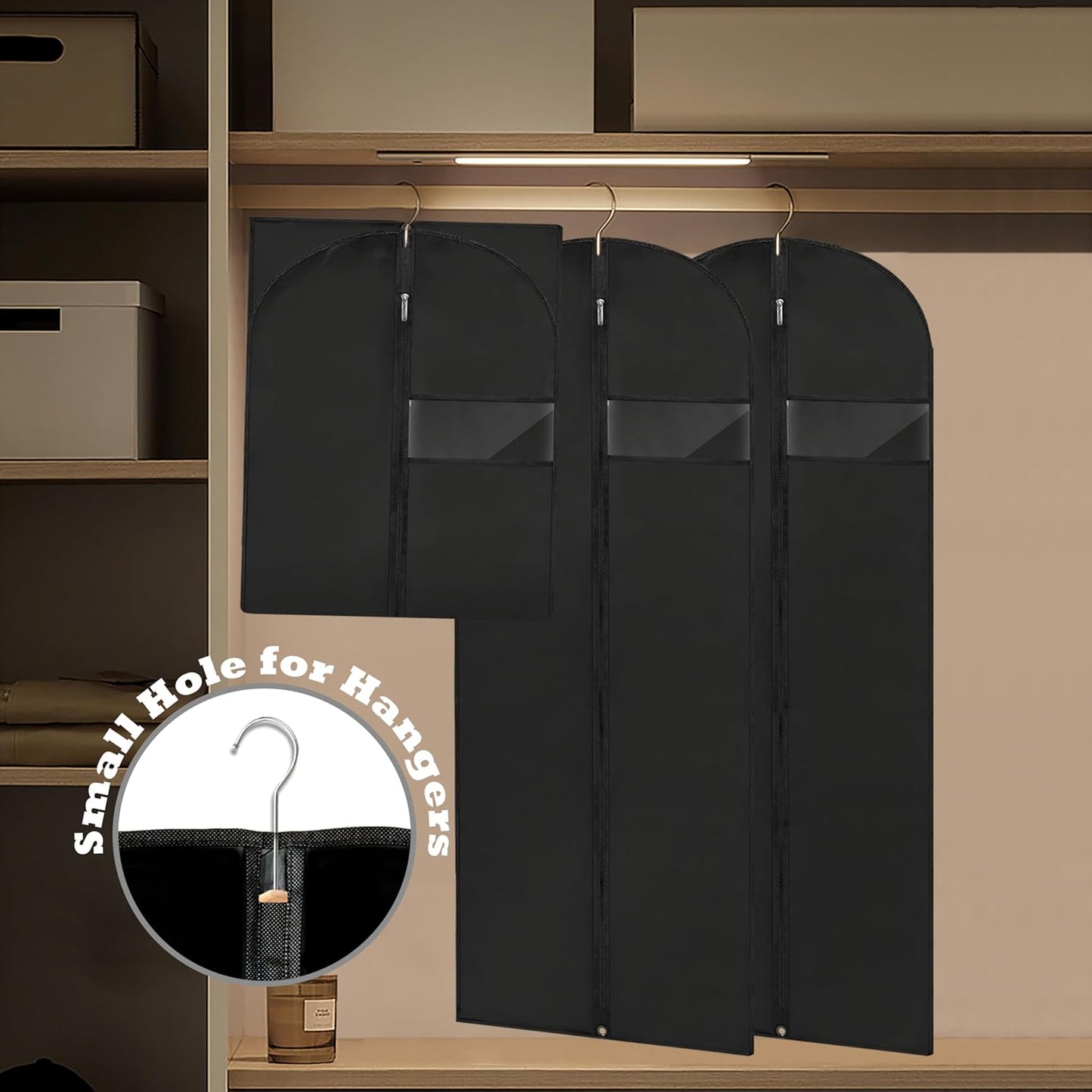 Dress Bags for Gowns Long, 65'' Garment Bags for Hanging Clothes, Suit Bag Cover for Storage and Travel, 2 Pack (Black)