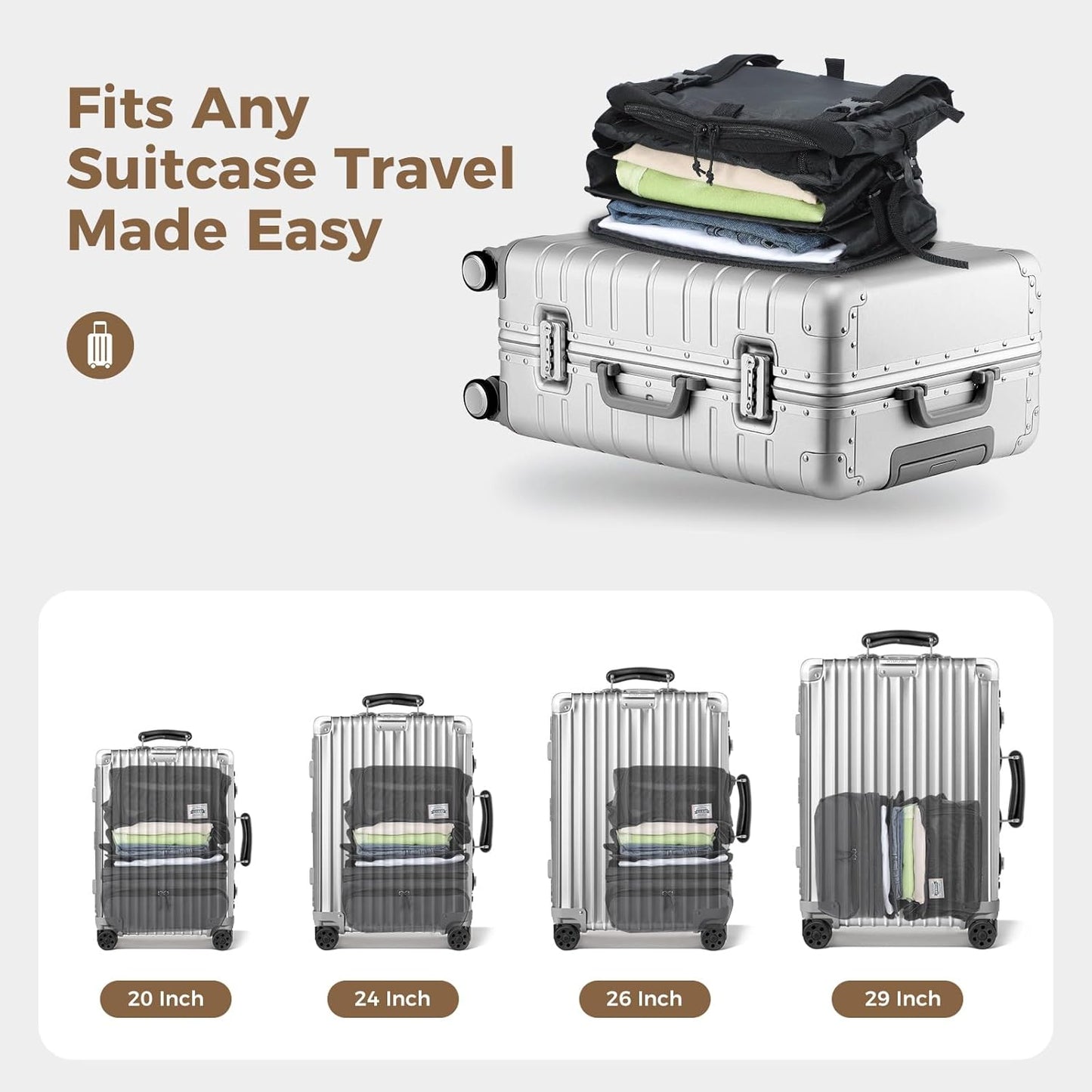 Hanging Packing Cubes for Travel – Portable Closet Organizer with Shoe Compartment, Compression Travel Shelves for 24–32 Inch Suitcases, Foldable Carry-On Packing System