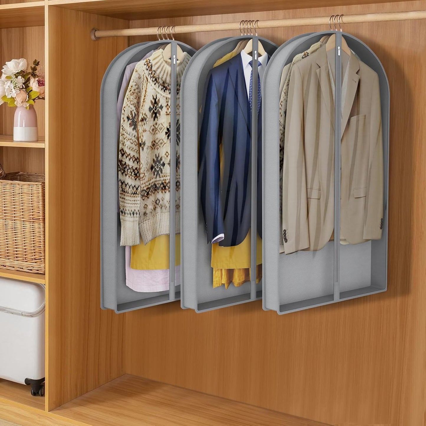 Zilink 40" Suit Bags for Closet Storage Clear Mink Coat Storage Bag Hanging Garment Bags for Storage with 4" Gussets for Suit, Fur Coat, Leather Jacket, Shirts and Sweater, Set of 4