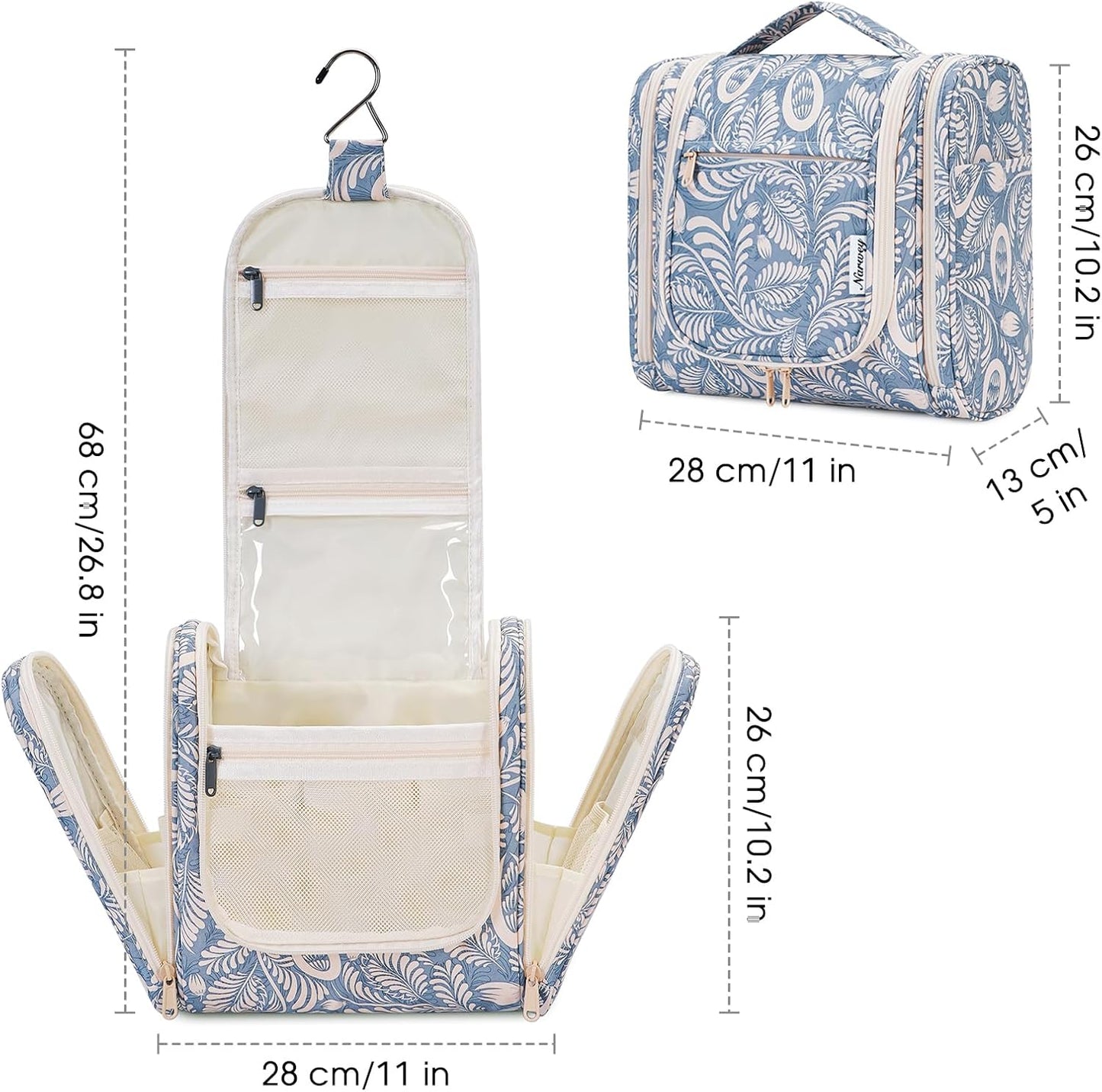 Narwey Hanging Toiletry Bag for Women Travel Makeup Bag Organizer Toiletries Bag for Cosmetics Essentials Accessories