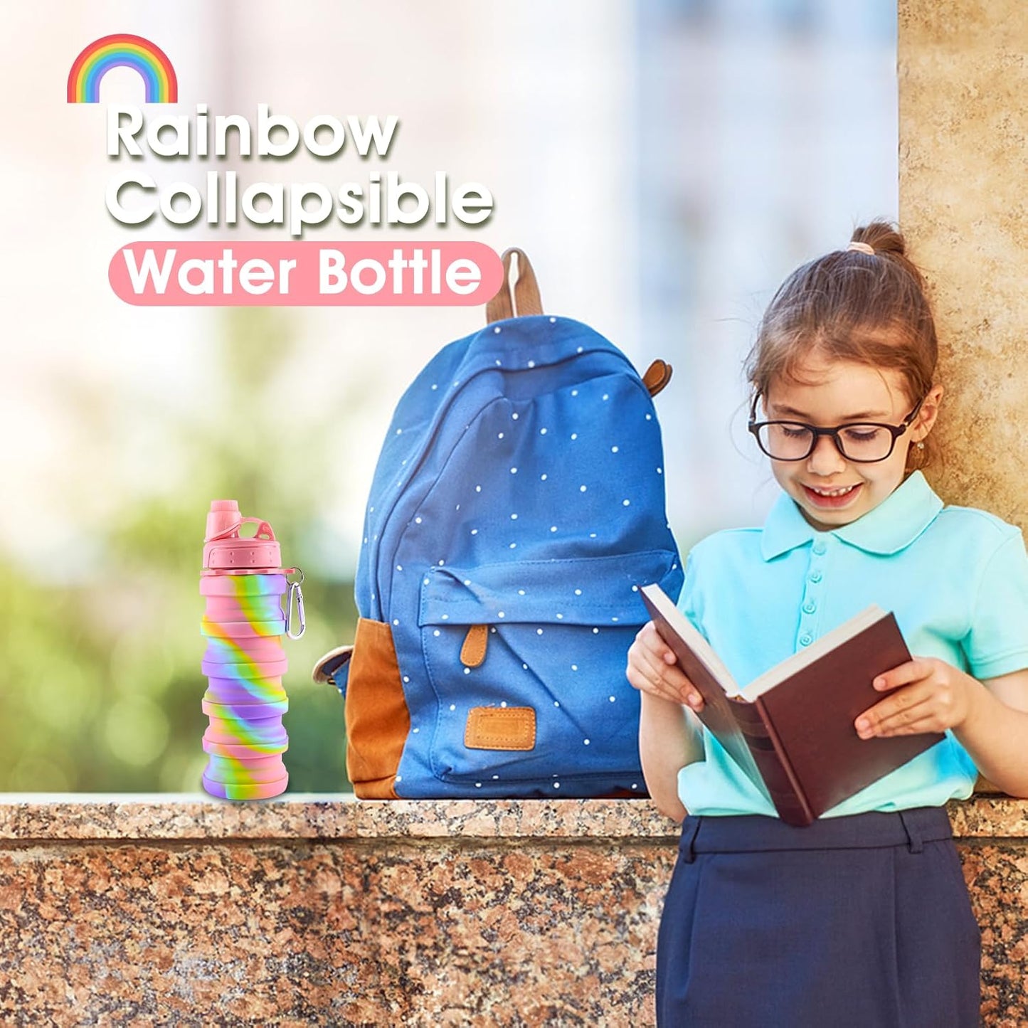 Collapsible Water Bottle for Adults, Boys, Students, Kids, Reusable Silicone Foldable Water Bottles for Travel Camping Hiking Sports,Leak-Proof Portable Sports Water Bottle (Pink & Green)