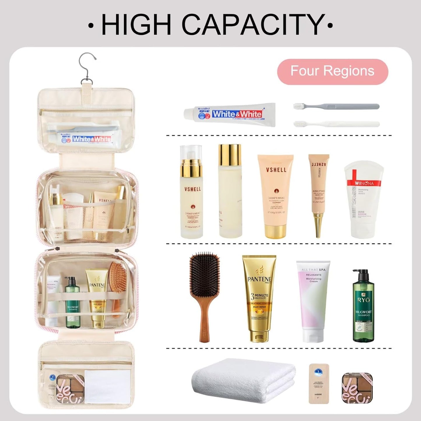 TOPEAST Hanging Toiletry Bag for Women - Travel Toiletry Bag Makeup Bag, Portable Toiletries Cosmetic Bag, Airplane Travel Essentials - Letter Z, Blue