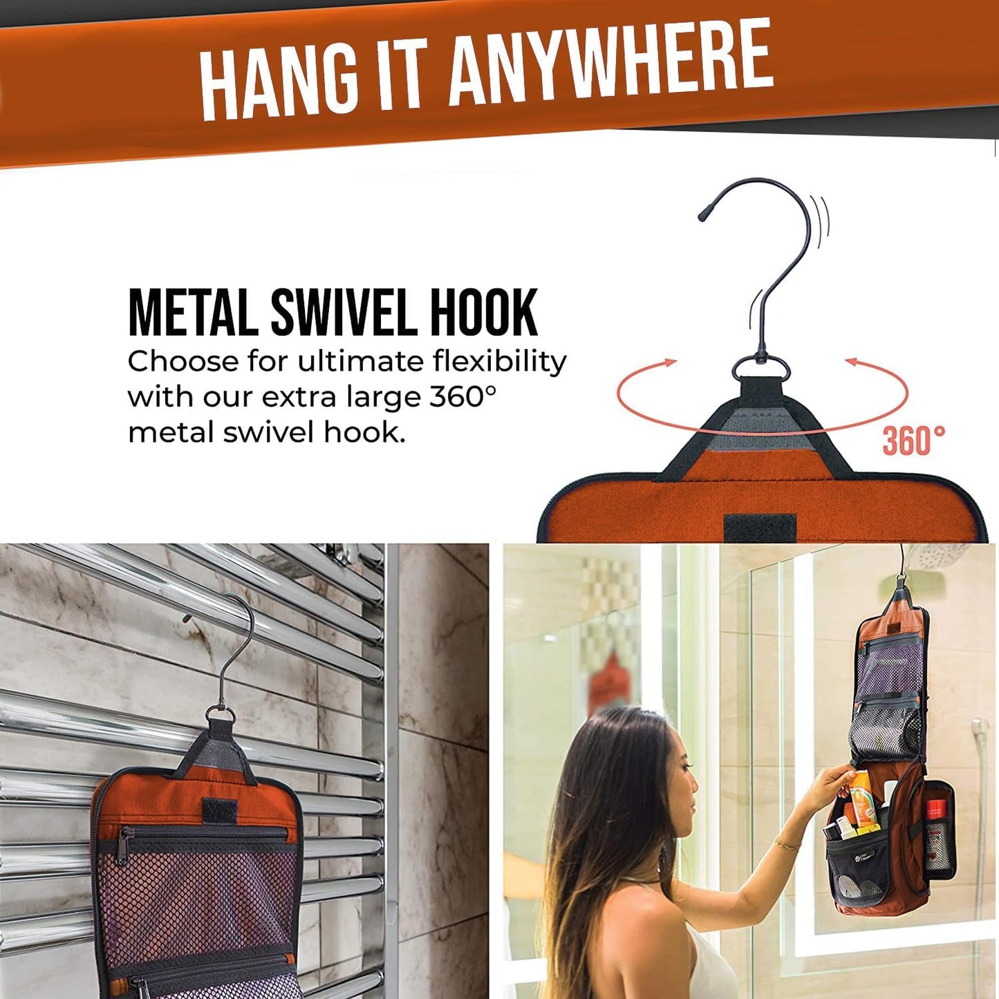 DD D&D Wanderlust D&D Hanging Travel Toiletry Bag for Men and Women – Cosmetics, Makeup and Toiletries Organizer Kit with 10 Compartments, YKK Zippers, XXL Metal Swivel Hook, Water-Resistant Nylon