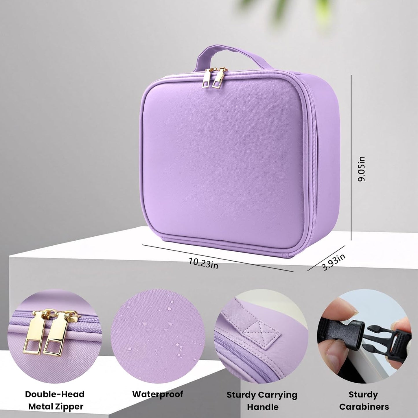 Travel Makeup Bag with LED Mirror and Light Travel Makeup Case Cosmetic Organizer Portable Cosmetic Brush Organizer Bag with Adjustable Dividers for Cosmetics Makeup Brushes Toiletry(Purple)