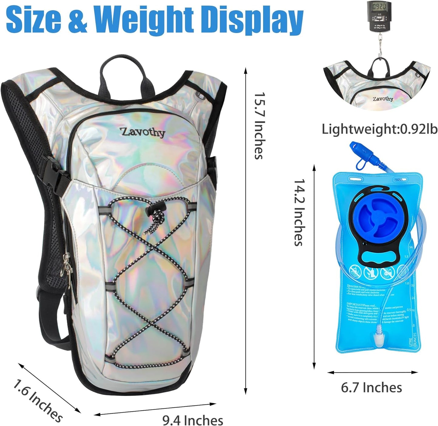 Reflective Hydration Backpack, Hydration Pack - Water Backpack with 2L/3L Hydration Bladder, Essential for Festivals - Rave Hydration Pack for Hiking, Running, Cycling, and Festivals