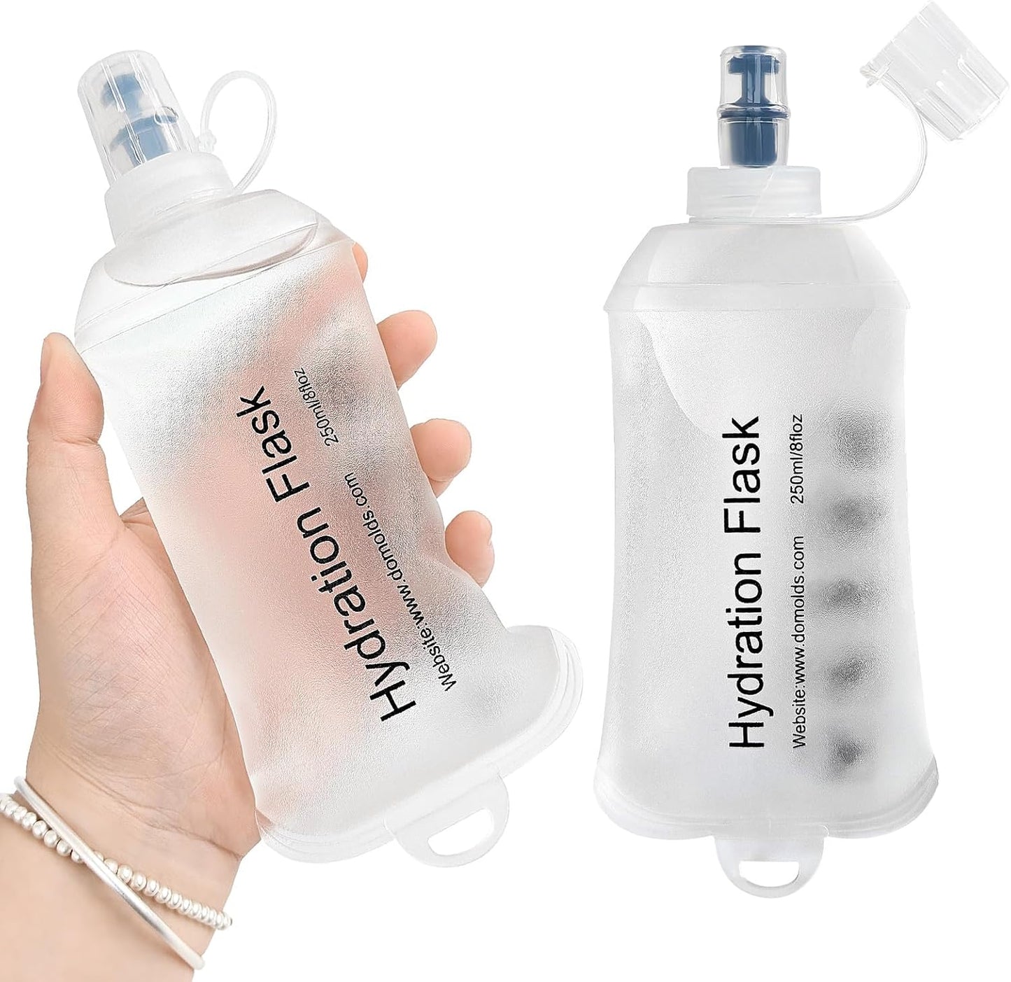 GYGYL Soft Flask, TPU Collapsible Soft Water Bottle for Hydration Pack, Running Vest, Leak-Proof Folding Water Bottle for Hiking Cycling Climbing Jogging-250ml White, 2pcs