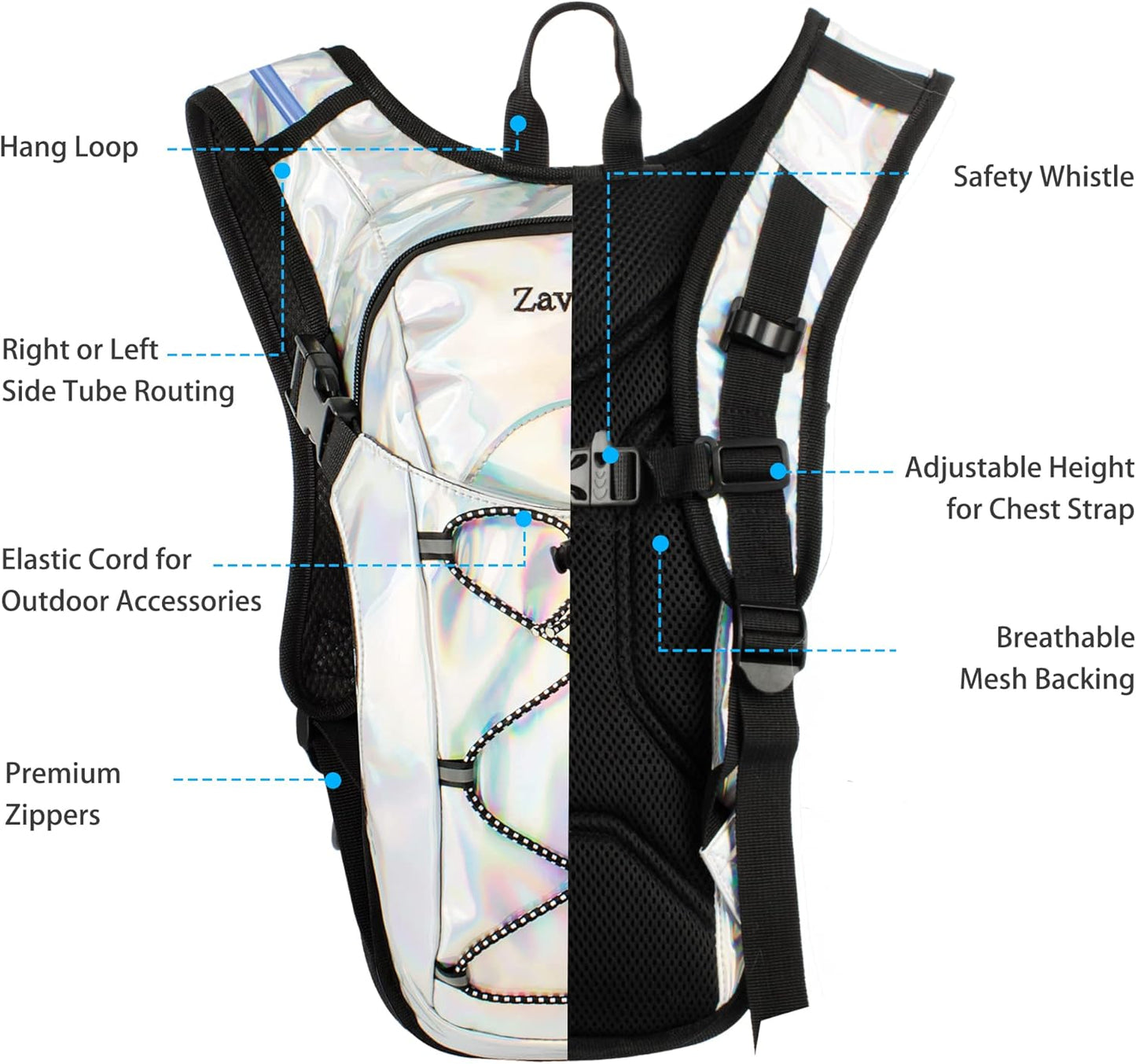 Reflective Hydration Backpack, Hydration Pack - Water Backpack with 2L/3L Hydration Bladder, Essential for Festivals - Rave Hydration Pack for Hiking, Running, Cycling, and Festivals