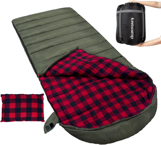 0 Degree Sleeping Bag Cotton Flannel Winter Cold Weather for Adults XXL Sleeping Bag 4 Season Big and Tall with Pillow Compression Sack