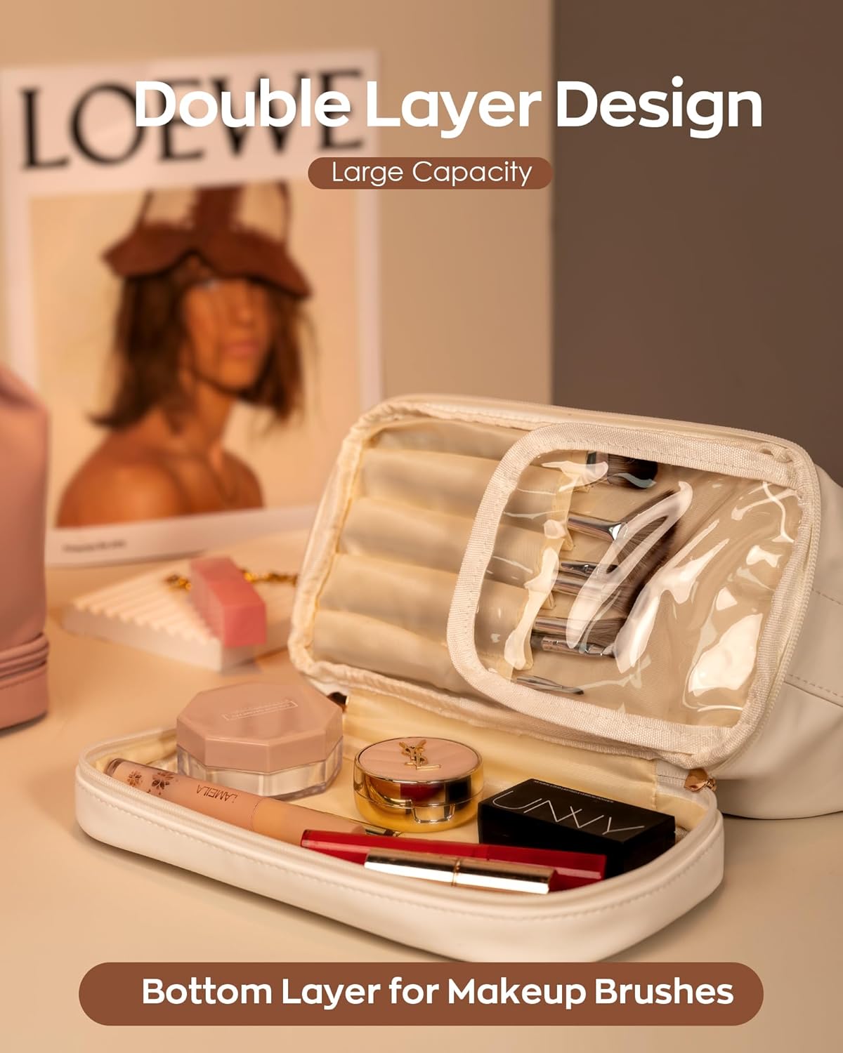 Initial Makeup Bag Personalized Bags with Handle, Gifts for Women In Their 20S Cosmetic Bag, Bridal Shower Gift for BrideMakeup Bags Letter Travel Toiletry Bag with Makeup Brush Organizer