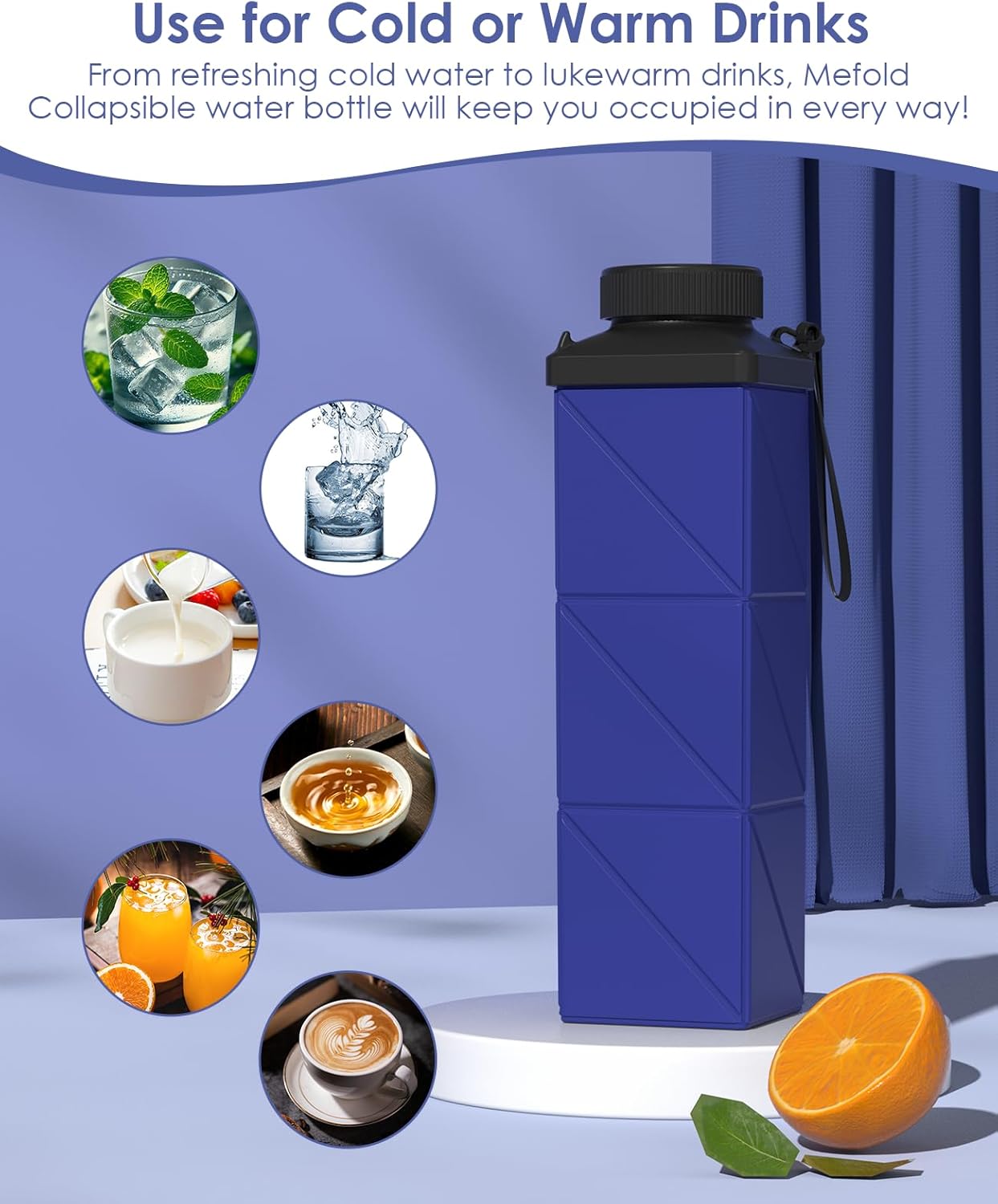 Collapsible Water Bottles, 2nd Generation Leakproof BPA-Free Travel Water Bottle 24.3oz(720ml),Lightweight Reusable Water bottle, Portable for Travel Cycling Gym Camping Sports,DarkBlue