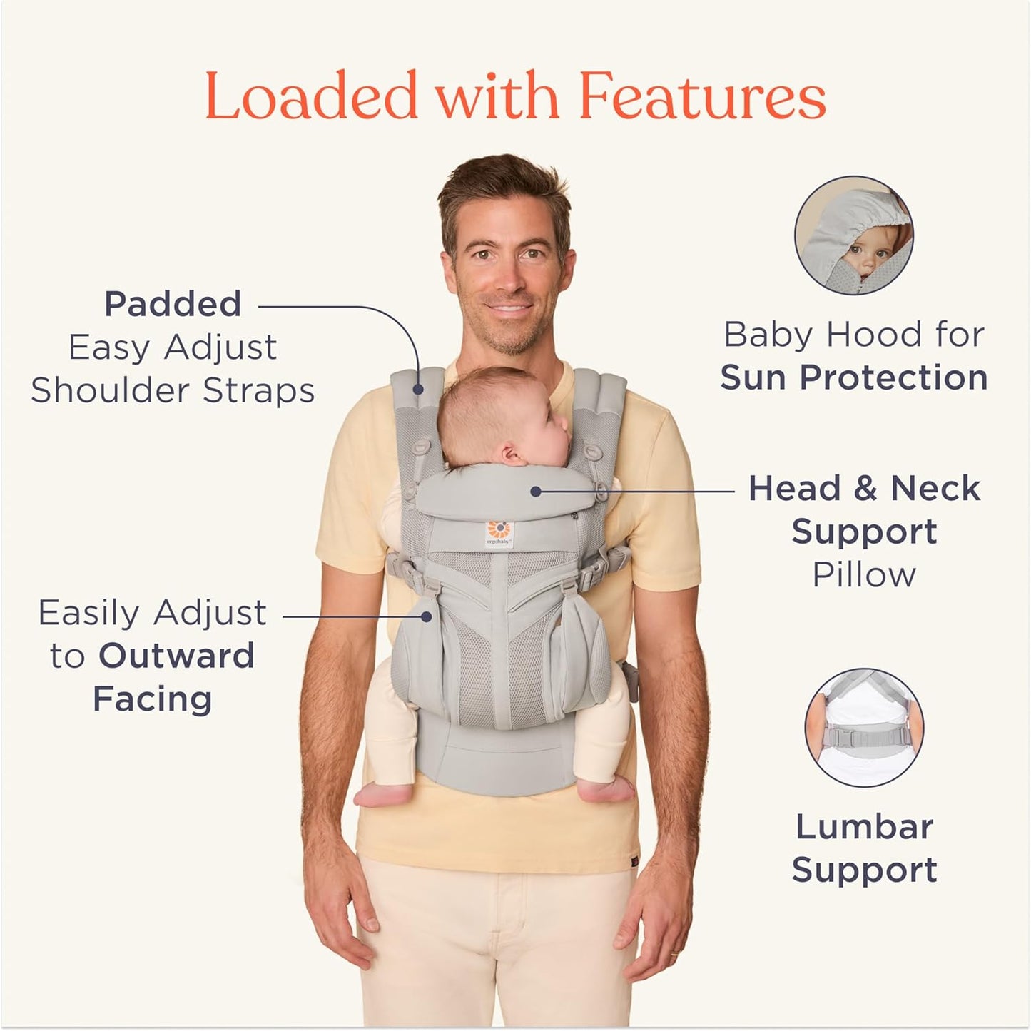 Ergobaby Omni Classic Baby Carrier Newborn to Toddler - Breathable Baby Carriers for Summer - All-Position Carrier with Lumbar Support (7-45 Pounds), Mesh, Charcoal Grey