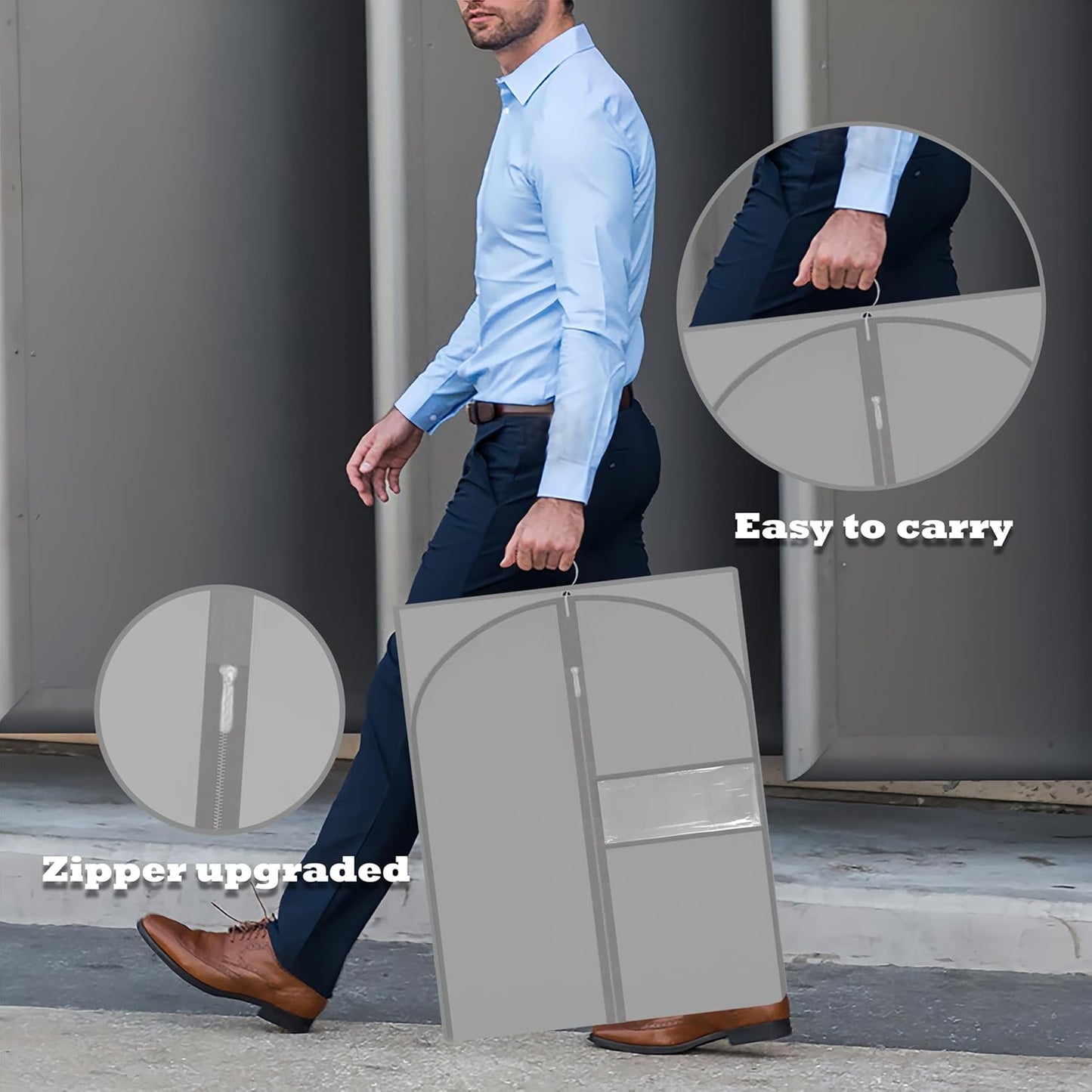 Garment Bags for Hanging Clothes, 45'' Suit Bag Cover for Storage and Travel, Dress Bags for Gowns Long (Grey)