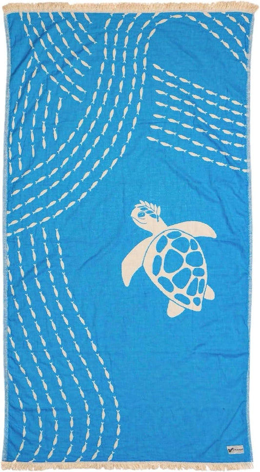 Turkish Beach Towel - 100% Organic Cotton - Soft, Quick-Dry, Sand Proof, Prewashed - Lightweight & Oversized for Beach, Pool, Yoga, Bath, Travel, Gym, Throw - Aegean (Turquoise)