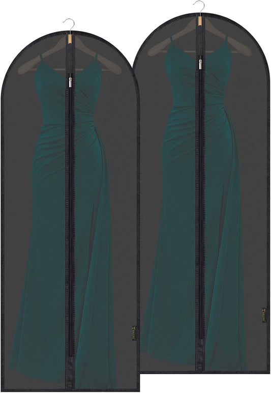 BALEINE 60'' Translucent Garment Bags, 2 Packs PEVA Dress Bag for Closet Clothes Dresses Suit Coats Storage (Black, 2PK)